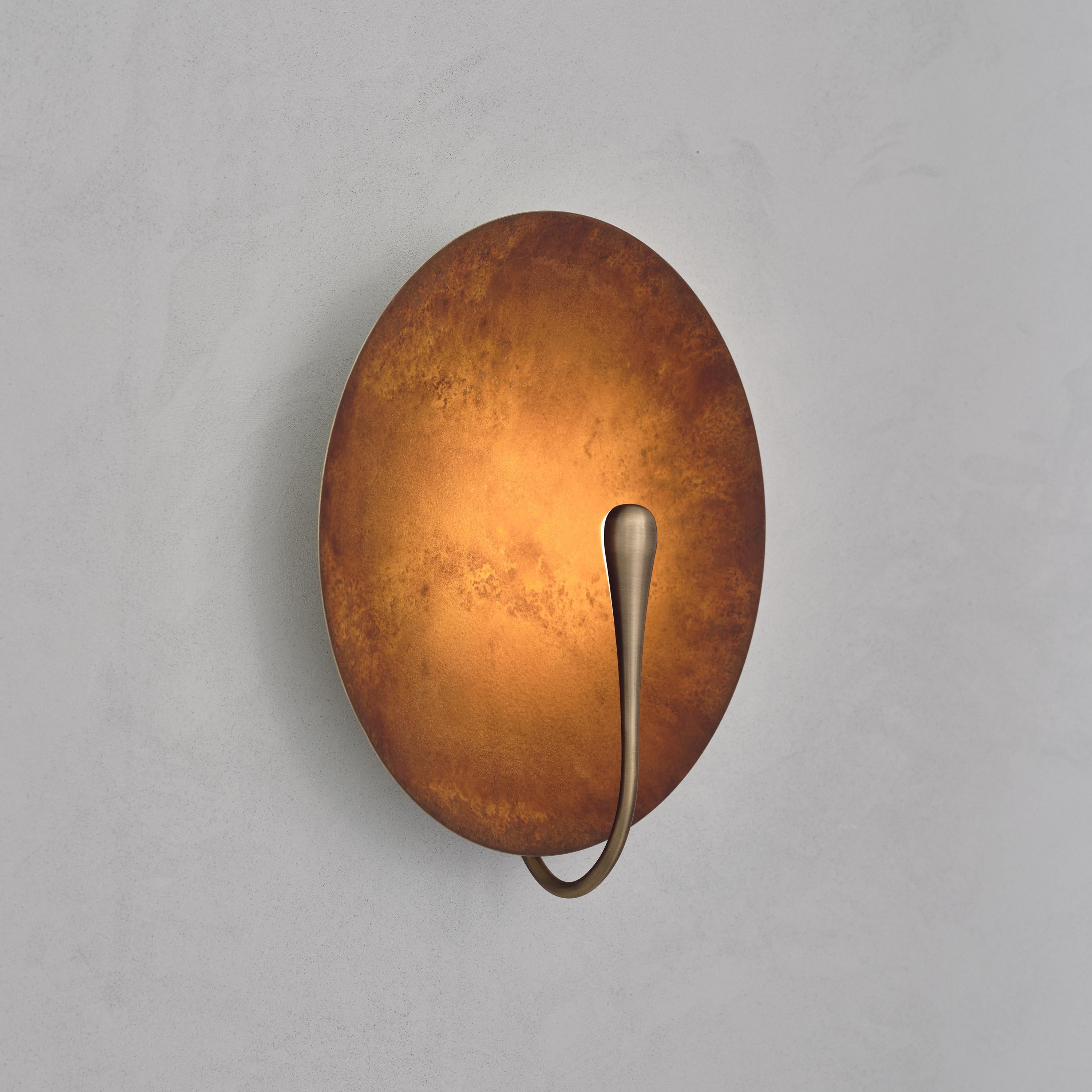 Organic Modern 'Cosmic Rust' Artisan Handmade Rust Patinated Brass Wall Light Sconce For Sale