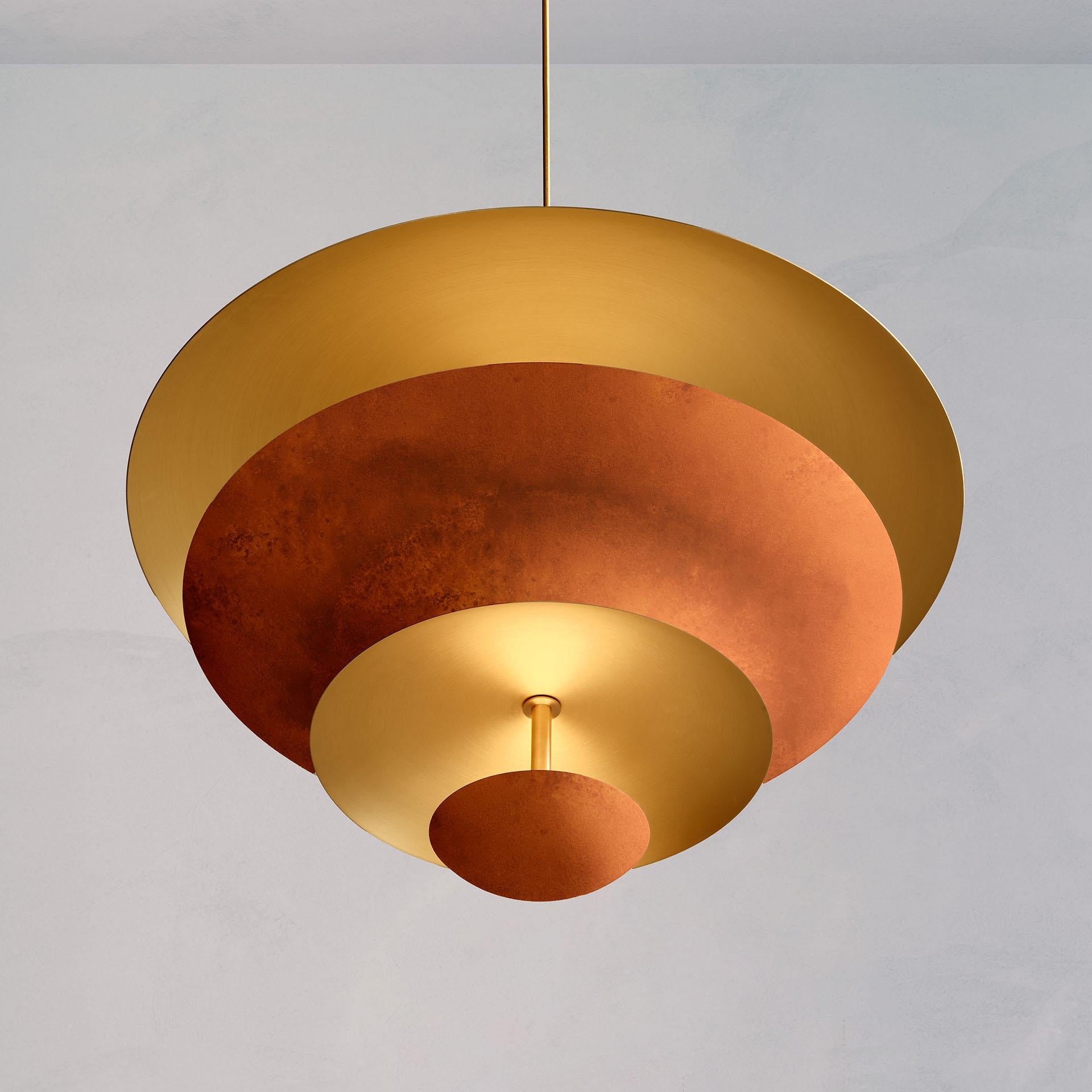 English 'Cosmic Rust Chandelier 100' Rust Patinated Brass Ceiling Light For Sale