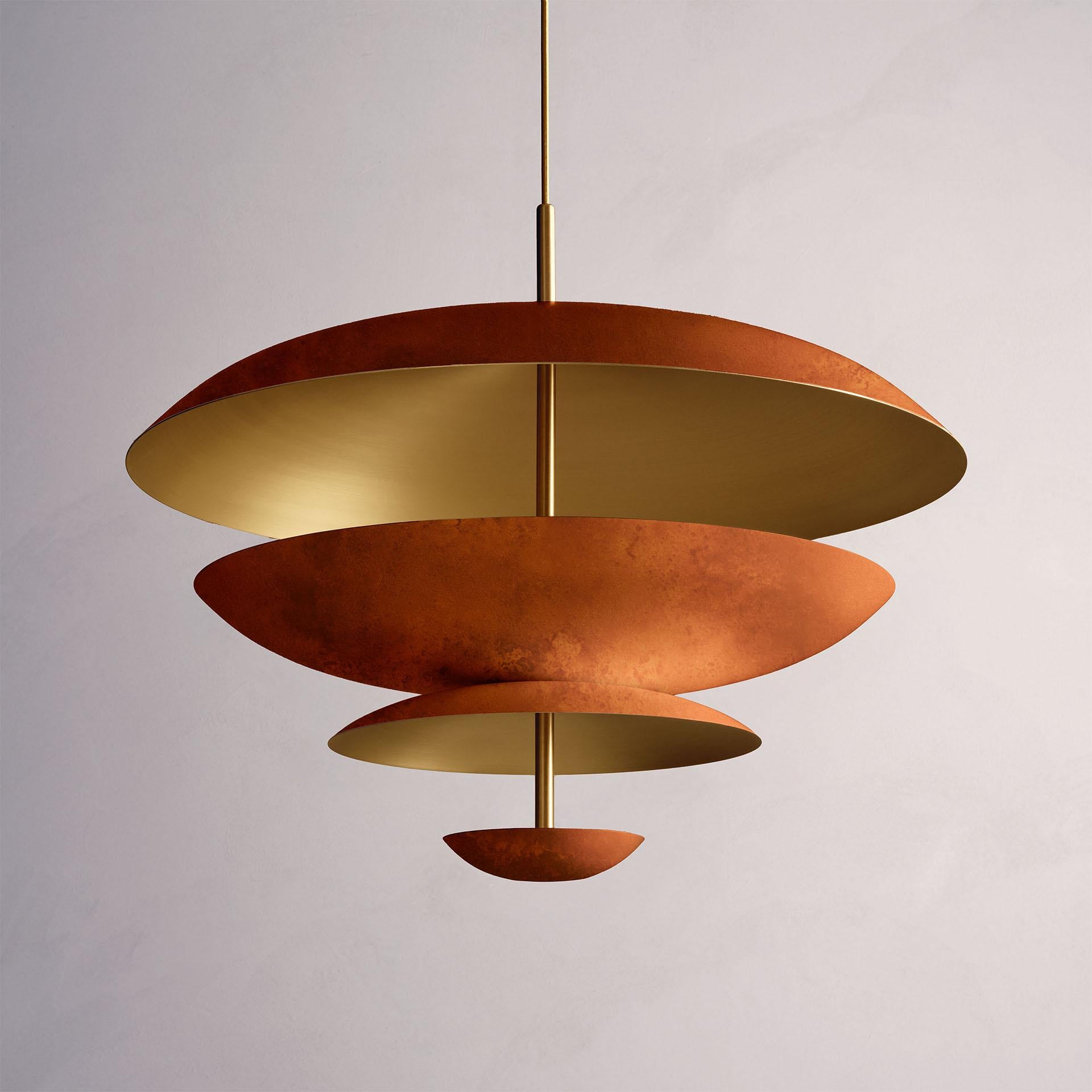 Organic Modern 'Cosmic Rust Chandelier 70' Handmade Rust Patinated Brass Ceiling Light For Sale