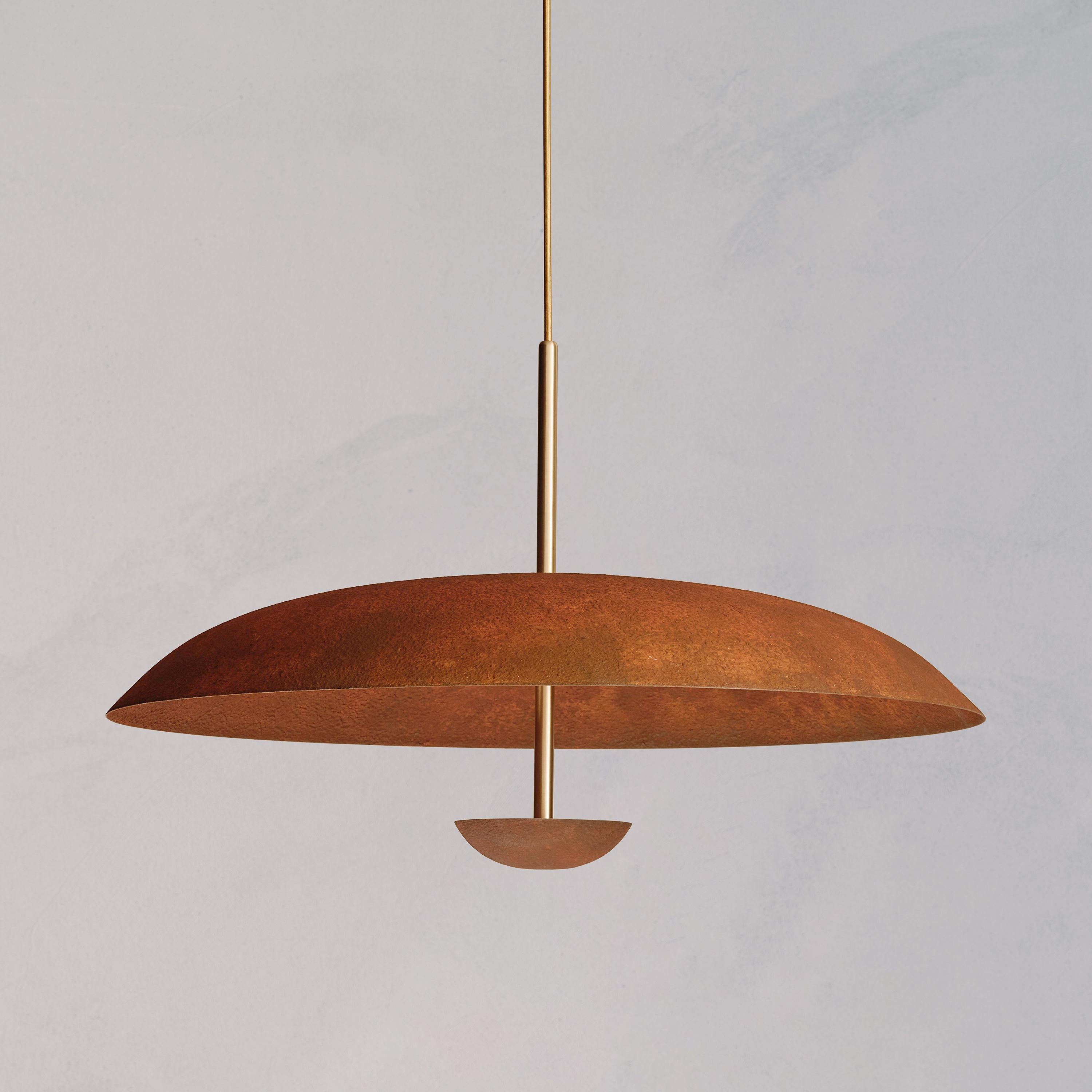 Organic Modern Cosmic 'Rust Pendant 70' Artisan Handmade Rust Patinated Brass Ceiling Light For Sale