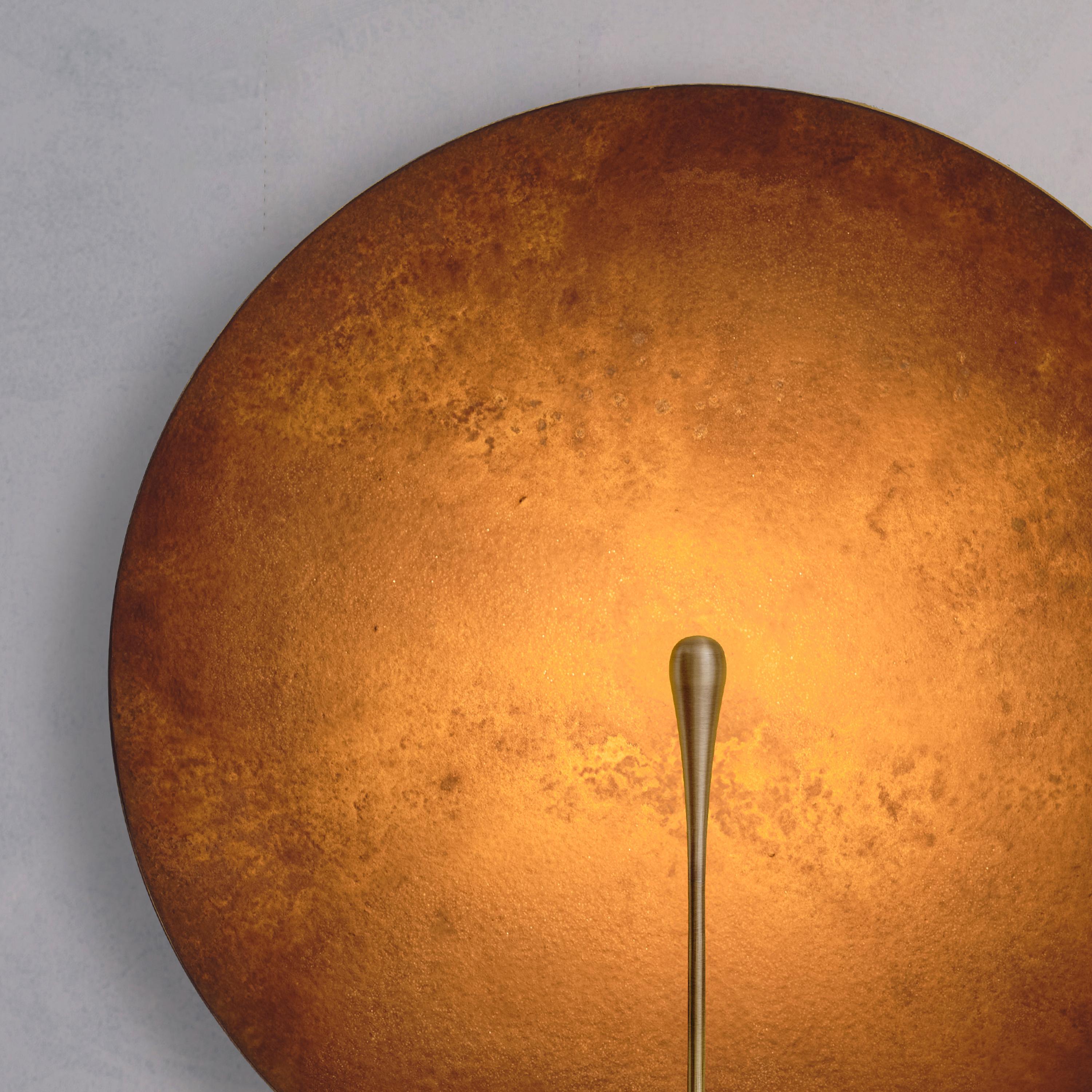 'Cosmic Rust XL' Handmade Patinated Brass Contemporary Wall Light Sconce In New Condition For Sale In London, GB