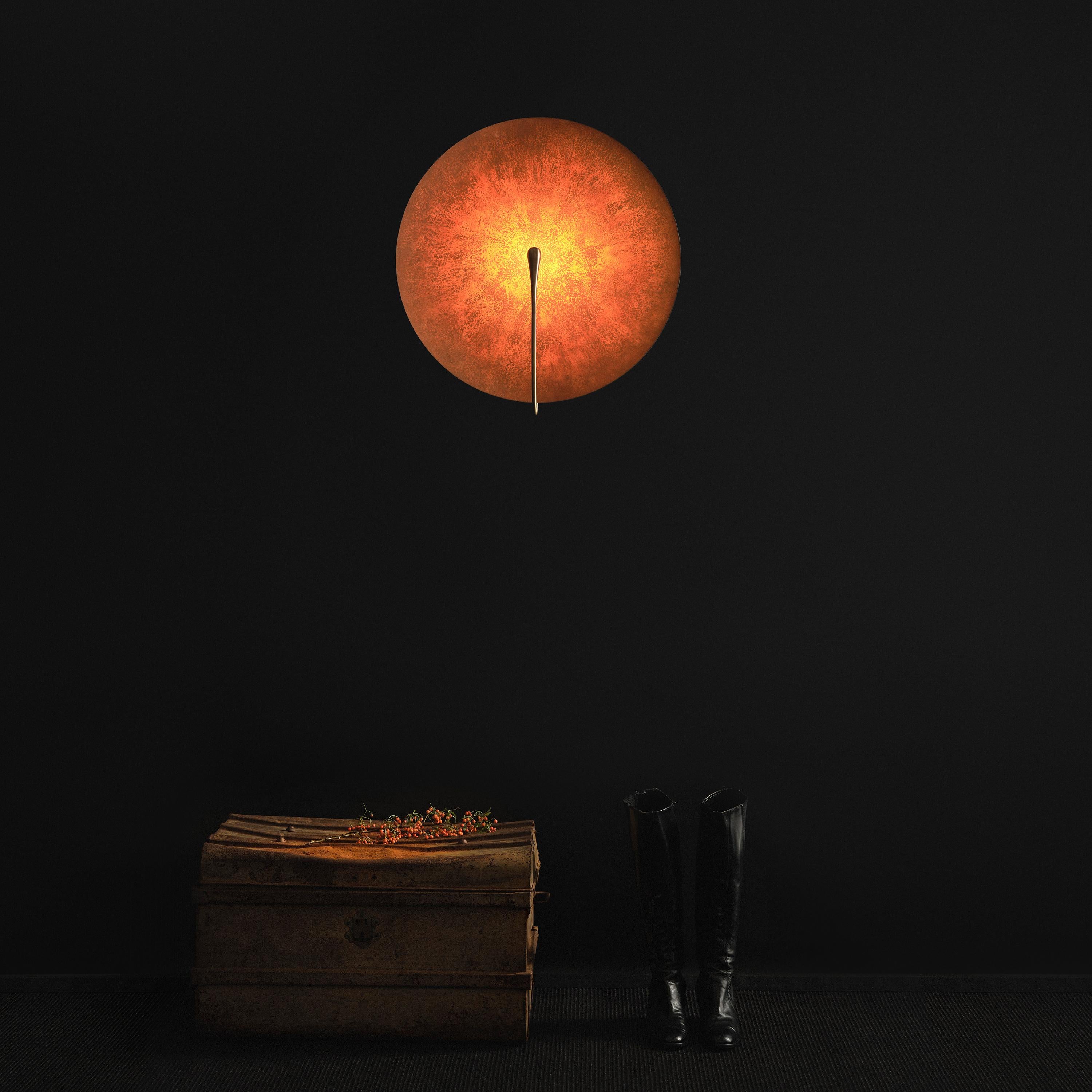 'Cosmic Rust XL' Handmade Patinated Brass Contemporary Wall Light Sconce For Sale 3