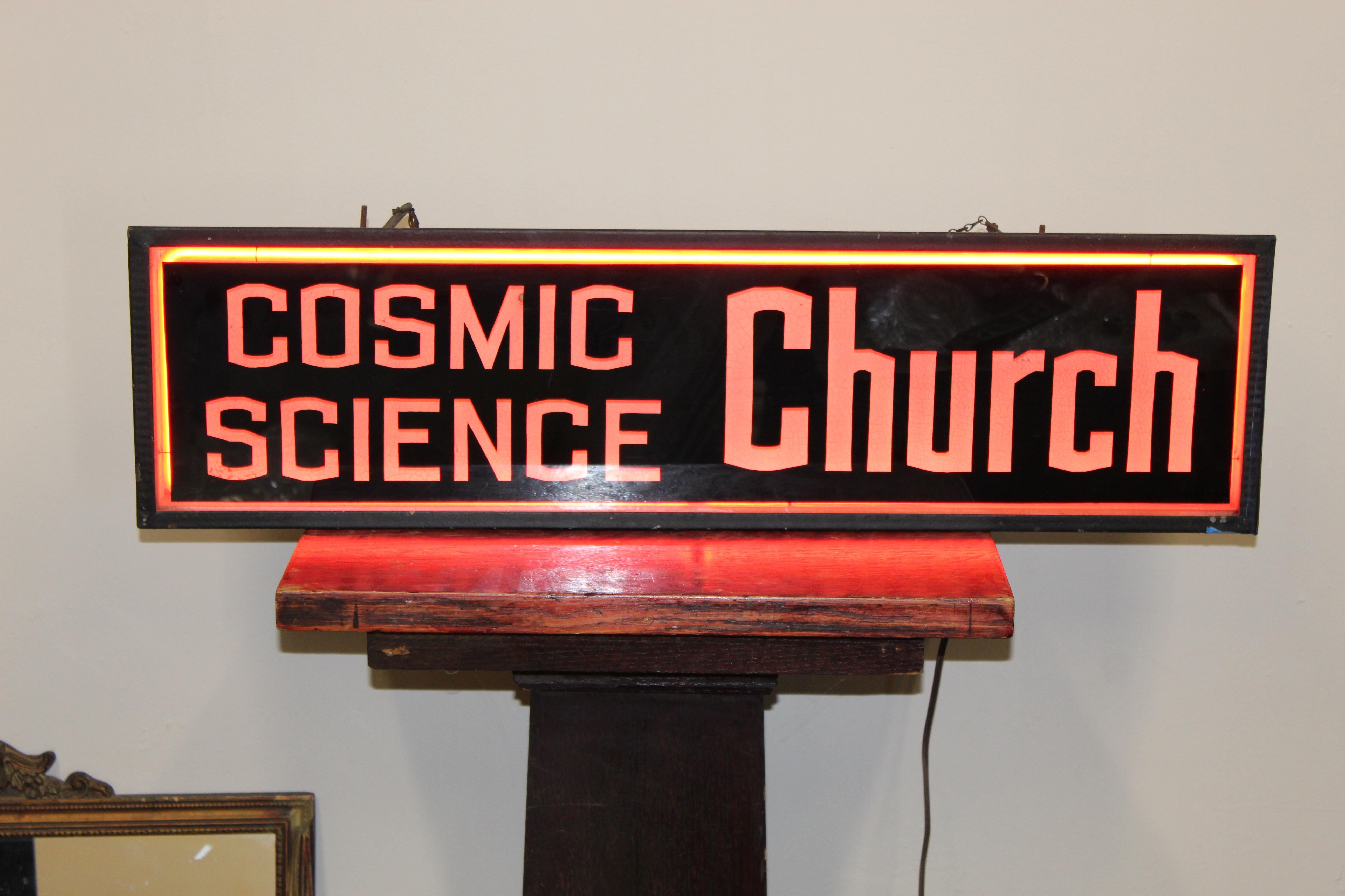 Cosmic Science Church Advertising Light Up Sign For Sale 11