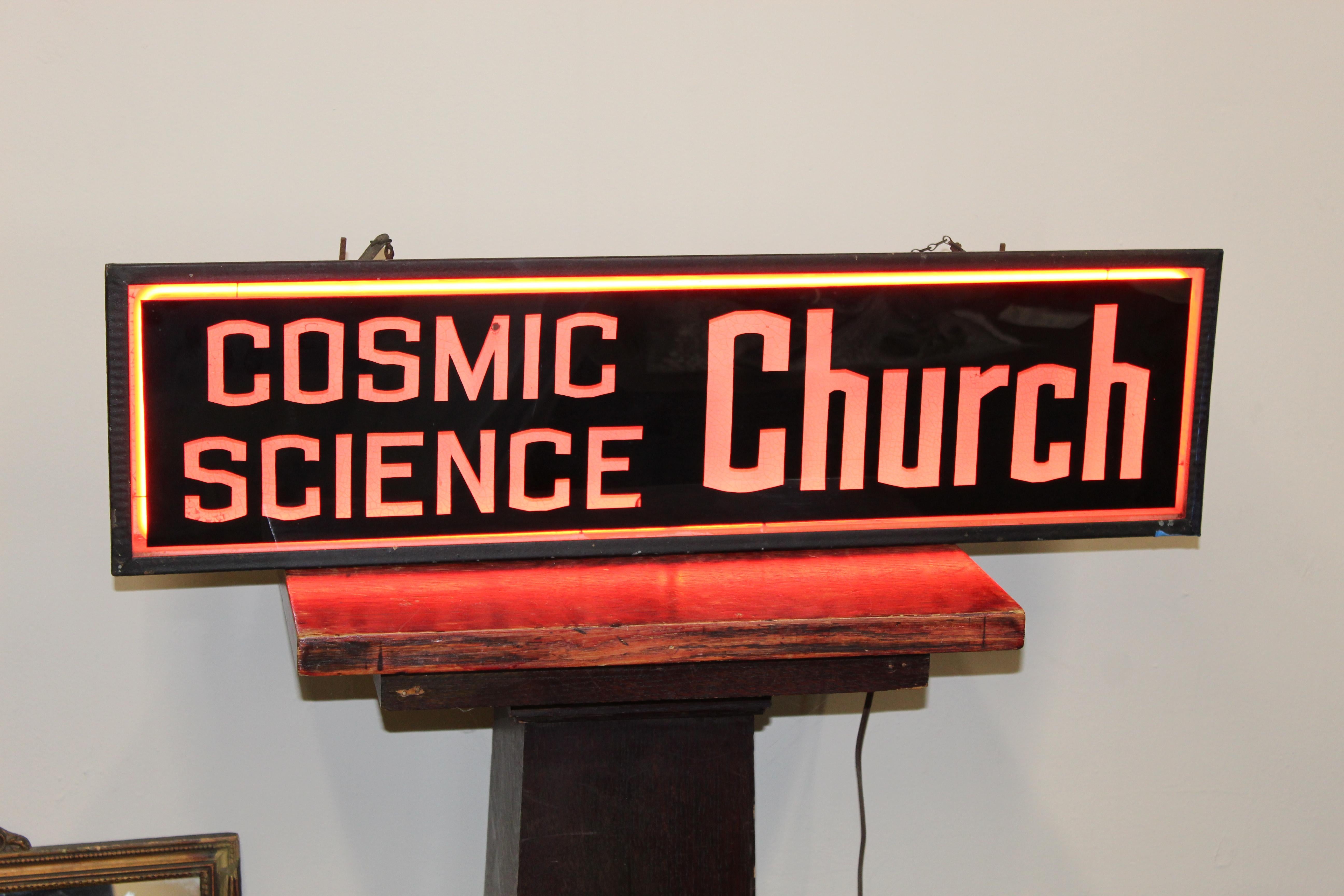 Cosmic Science Church Advertising Light Up Sign For Sale 12