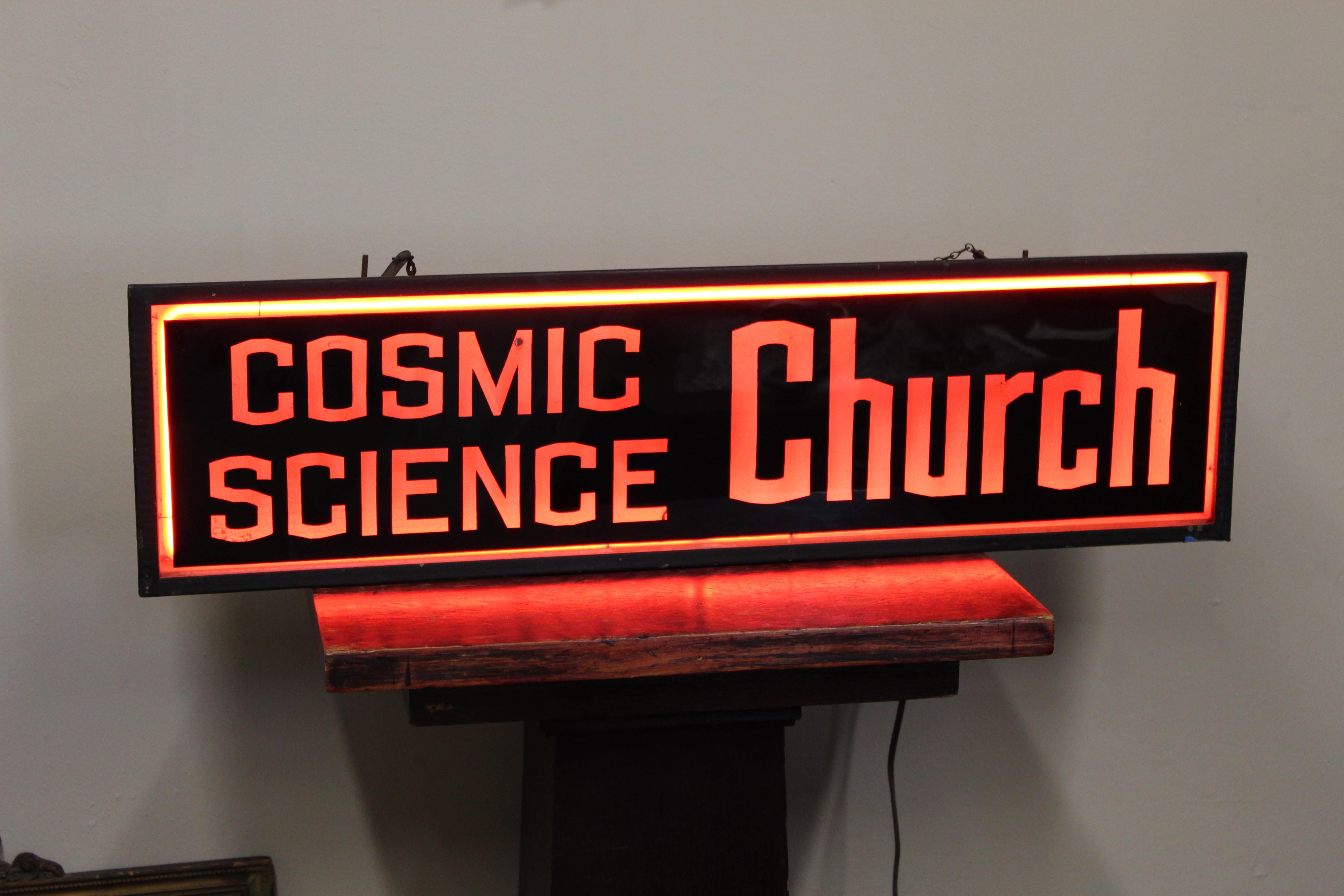 Cosmic Science Church Advertising Light Up Sign For Sale 13