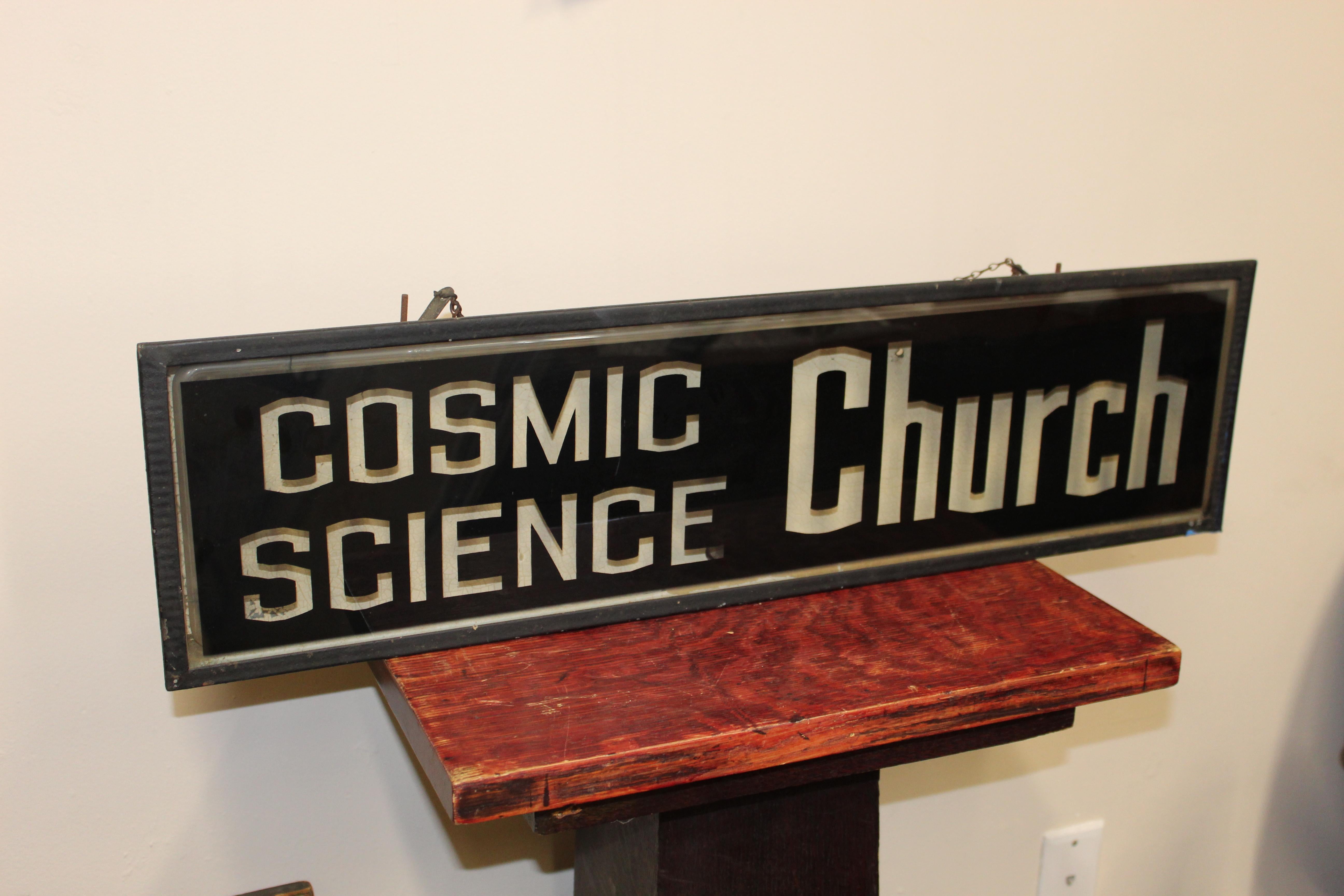 Mid-Century Modern Cosmic Science Church Advertising Light Up Sign For Sale