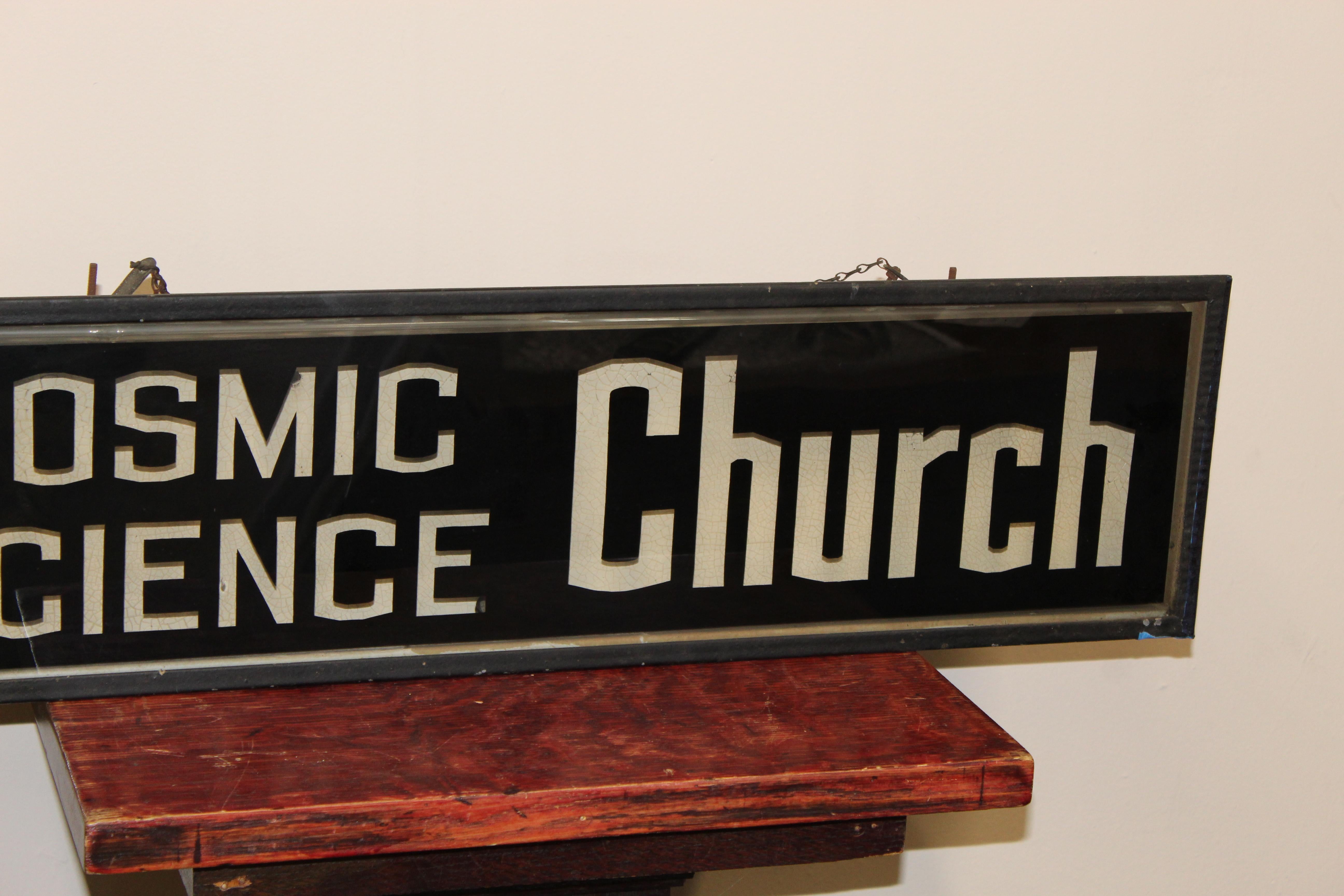 Cosmic Science Church Advertising Light Up Sign In Fair Condition For Sale In Orange, CA