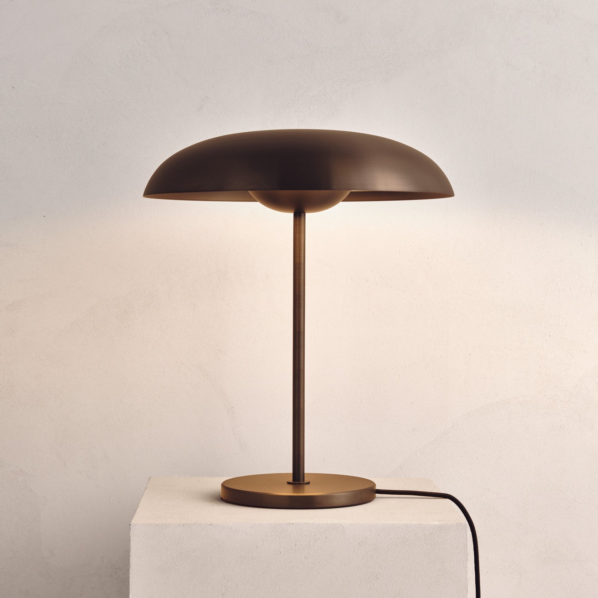 'Cosmic Solstice Noir' Table Lamp, Handmade Dark Bronze Patinated Brass Light For Sale