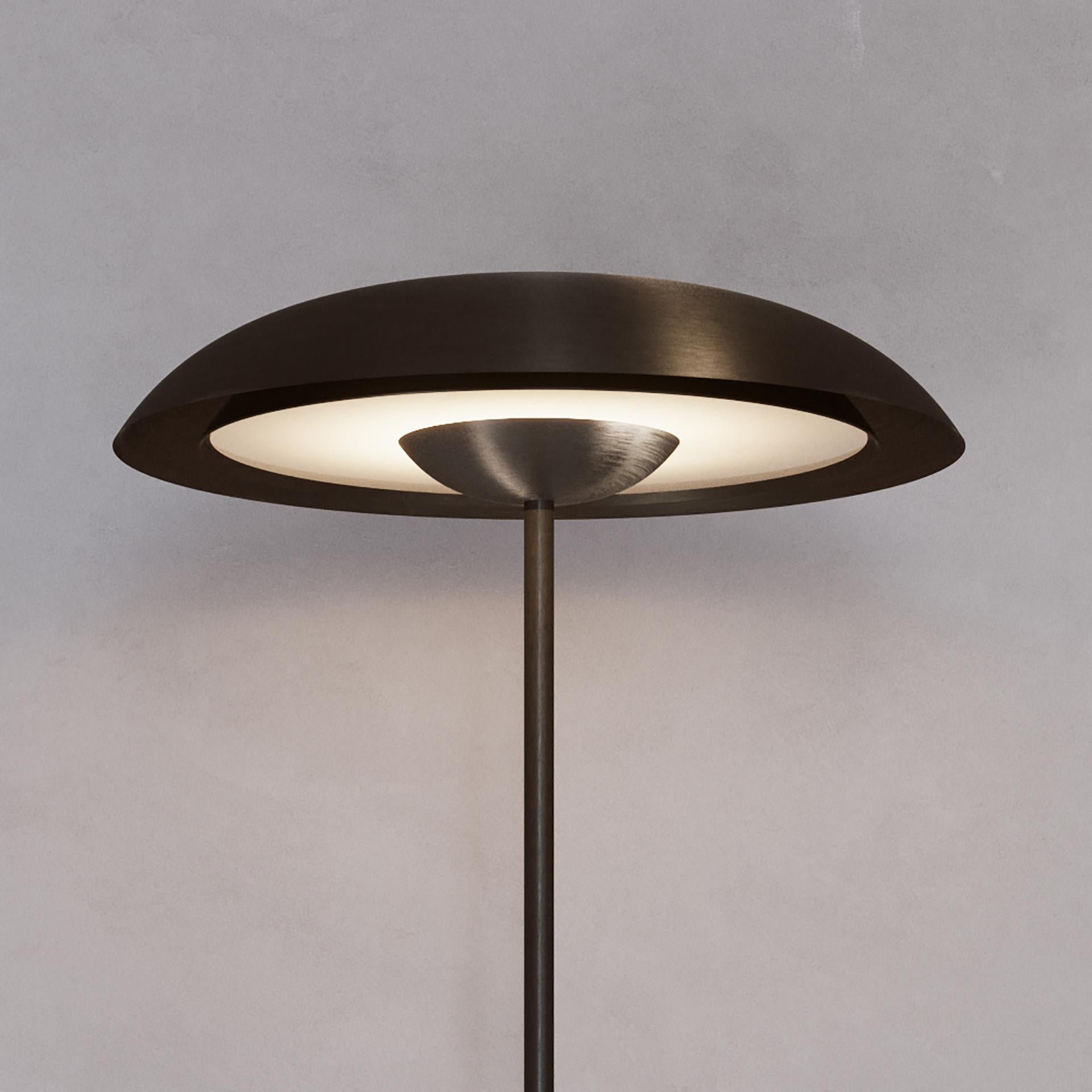 Brass 'Cosmic Solstice Noir X' Floor Lamp, Handmade Dark Bronze Patinated Floor Light For Sale