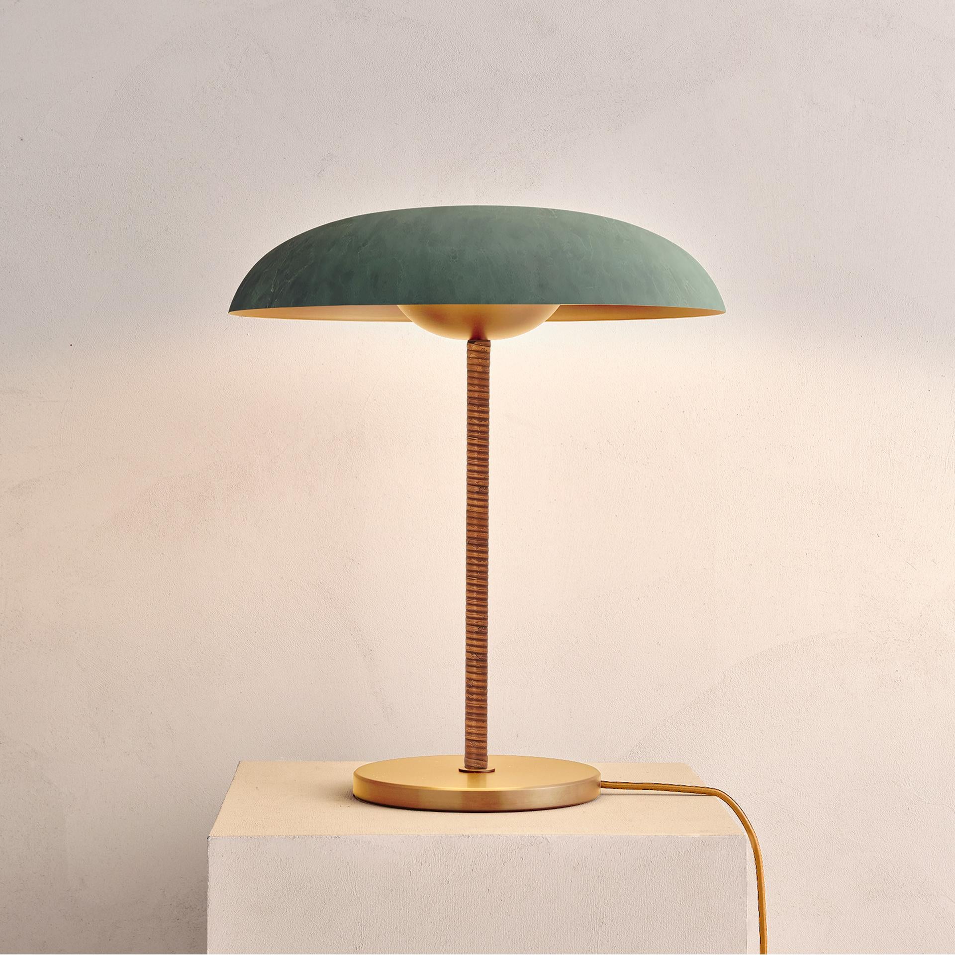 Organic Modern 'Cosmic Solstice Verdigris' Table Lamp, Handmade Verdigris Patinated Brass Light For Sale