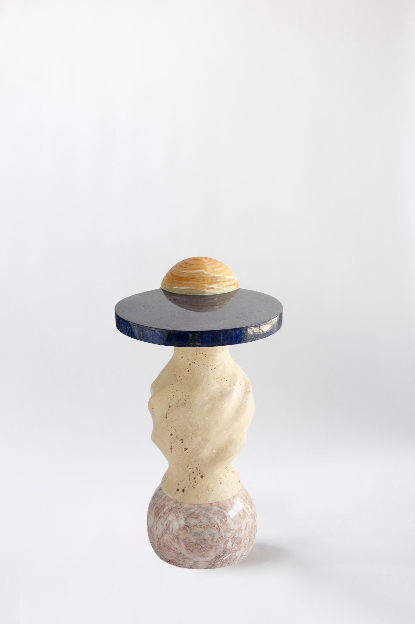 Mexican Cosmic Traces 7 - Sten Studio - Lapisaluzi and travertine, limited edition of 15 For Sale