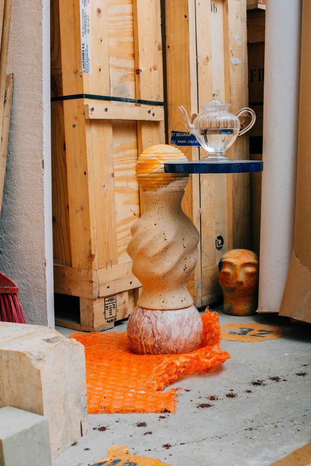 Contemporary Cosmic Traces 7 - Sten Studio - Lapisaluzi and travertine, limited edition of 15 For Sale