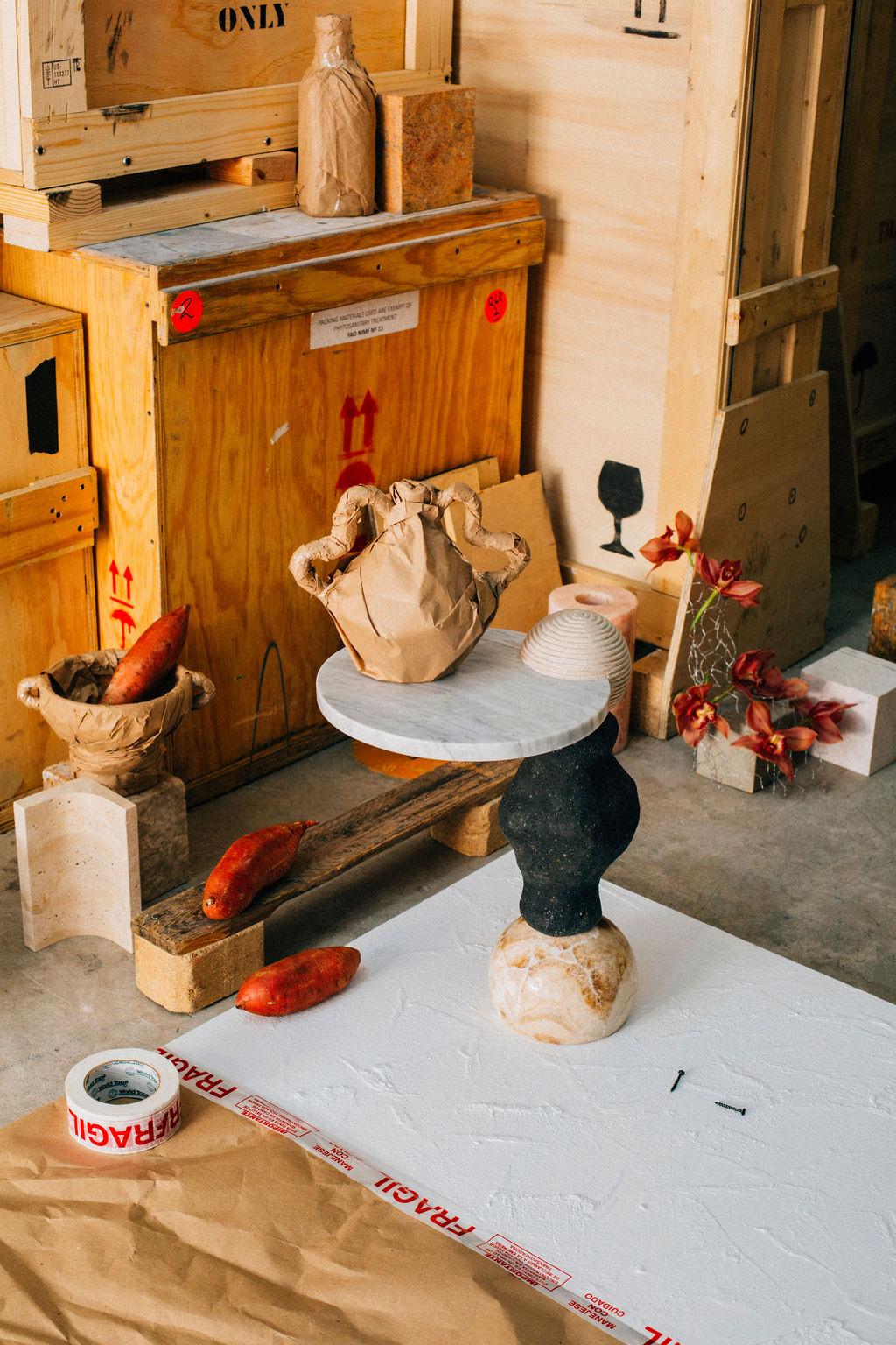 Cosmic Traces 7 - Sten Studio - Lapisaluzi and travertine, limited edition of 15 For Sale 3