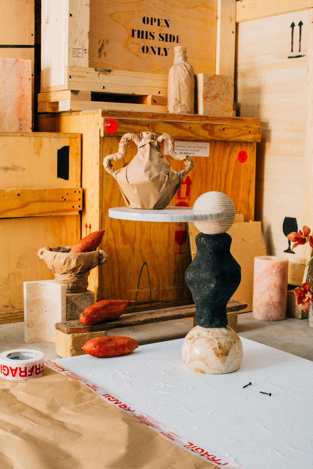 Cosmic Traces 7 - Sten Studio - Lapisaluzi and travertine, limited edition of 15 For Sale 4