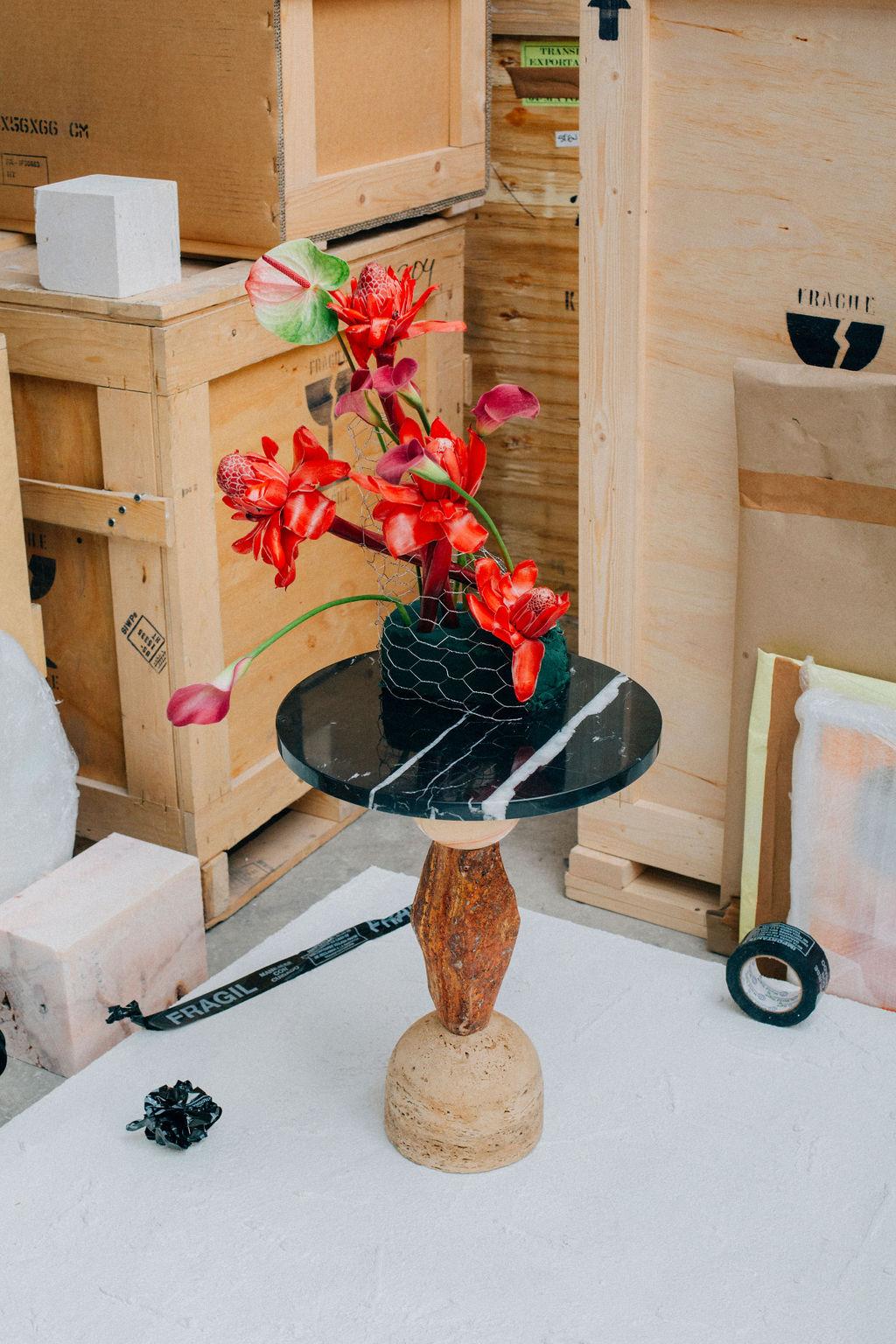 Mexican Cosmic Traces 8 - Sten Studio - Handcrafted side table with natural stones For Sale