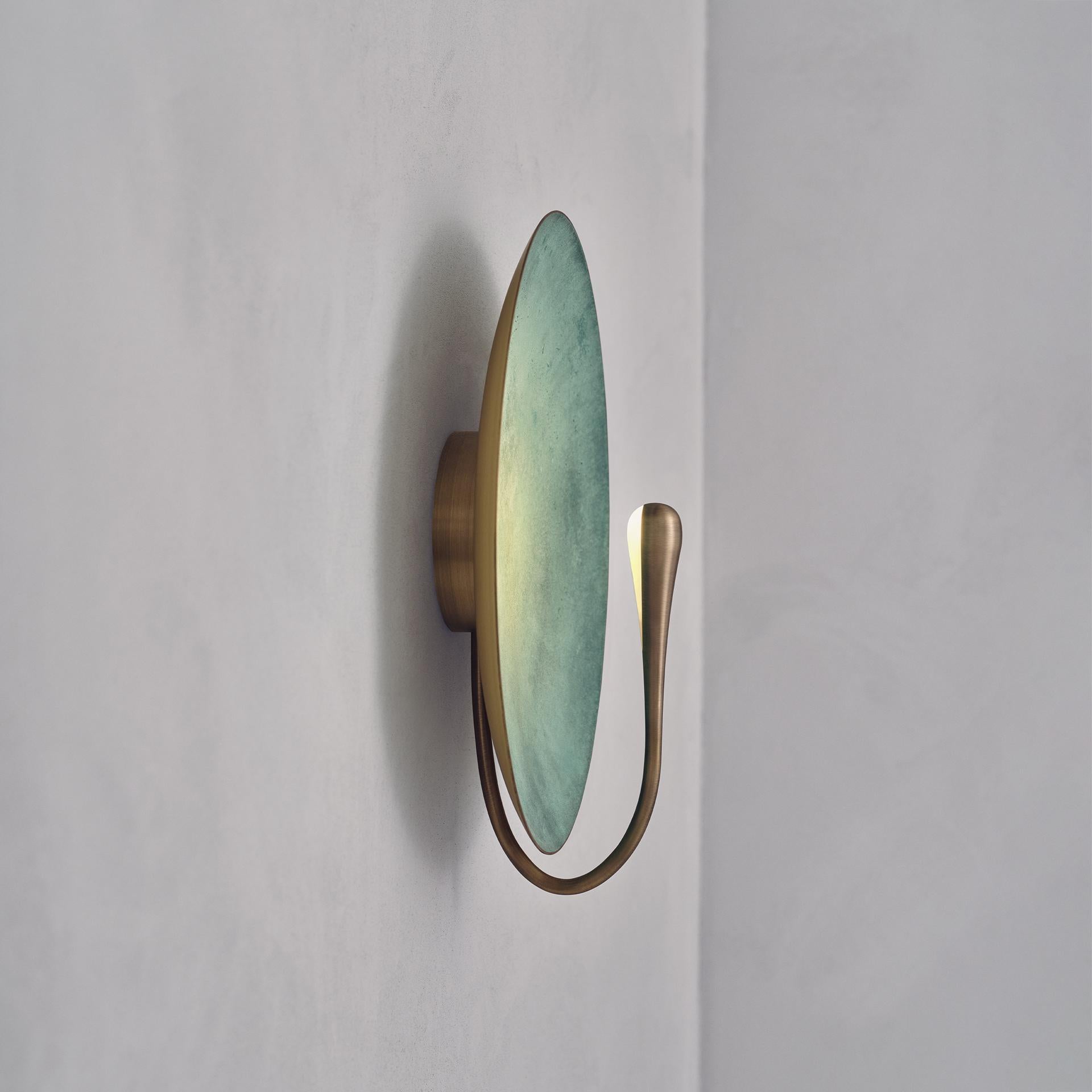Brushed 'Cosmic Verdigris' Artisan Handmade Verdigris Patinated Brass Wall Light Sconce For Sale