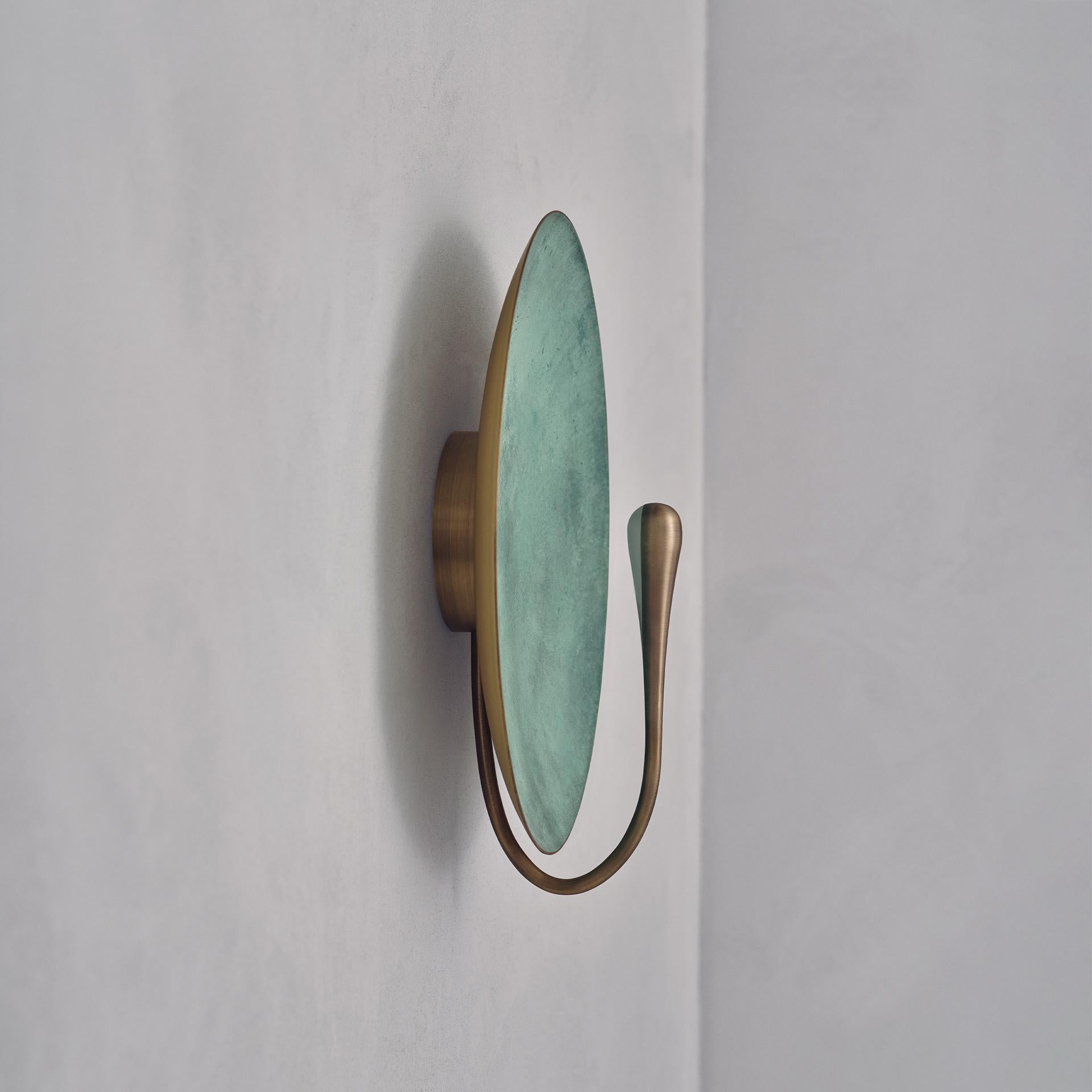 'Cosmic Verdigris' Artisan Handmade Verdigris Patinated Brass Wall Light Sconce In New Condition For Sale In London, GB