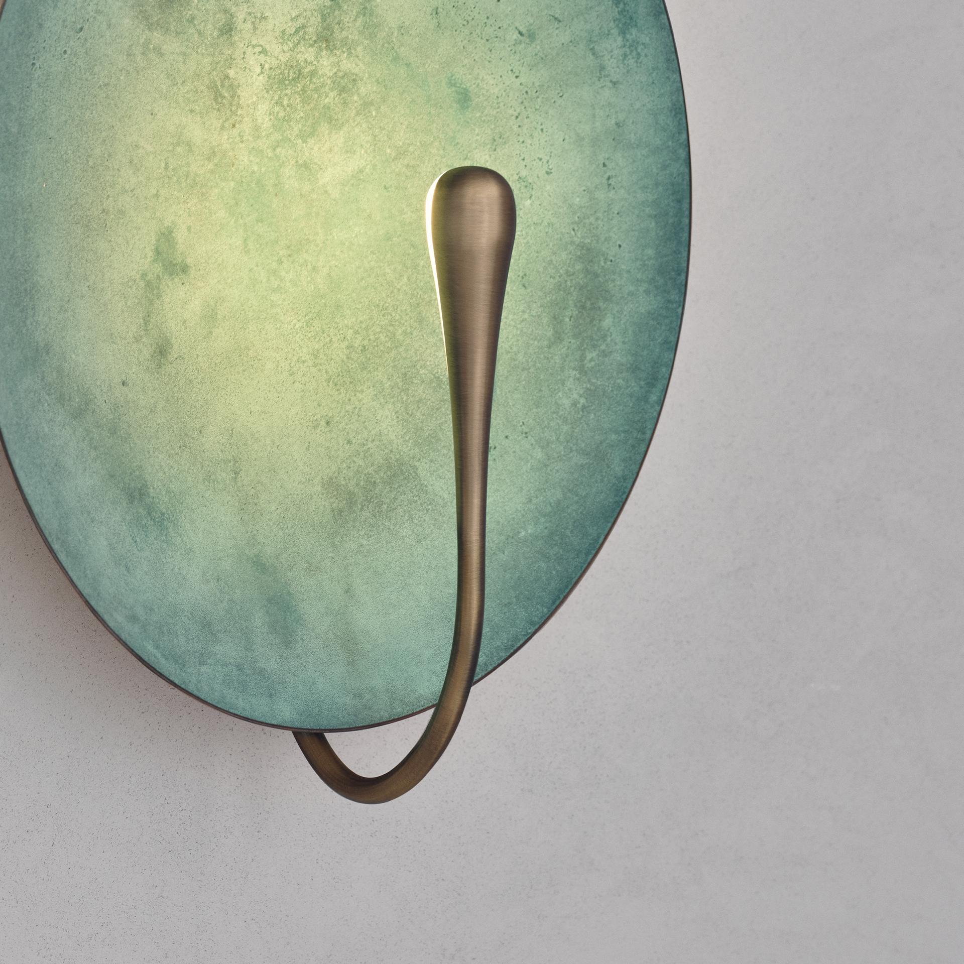 'Cosmic Verdigris' Artisan Handmade Verdigris Patinated Brass Wall Light Sconce For Sale 2