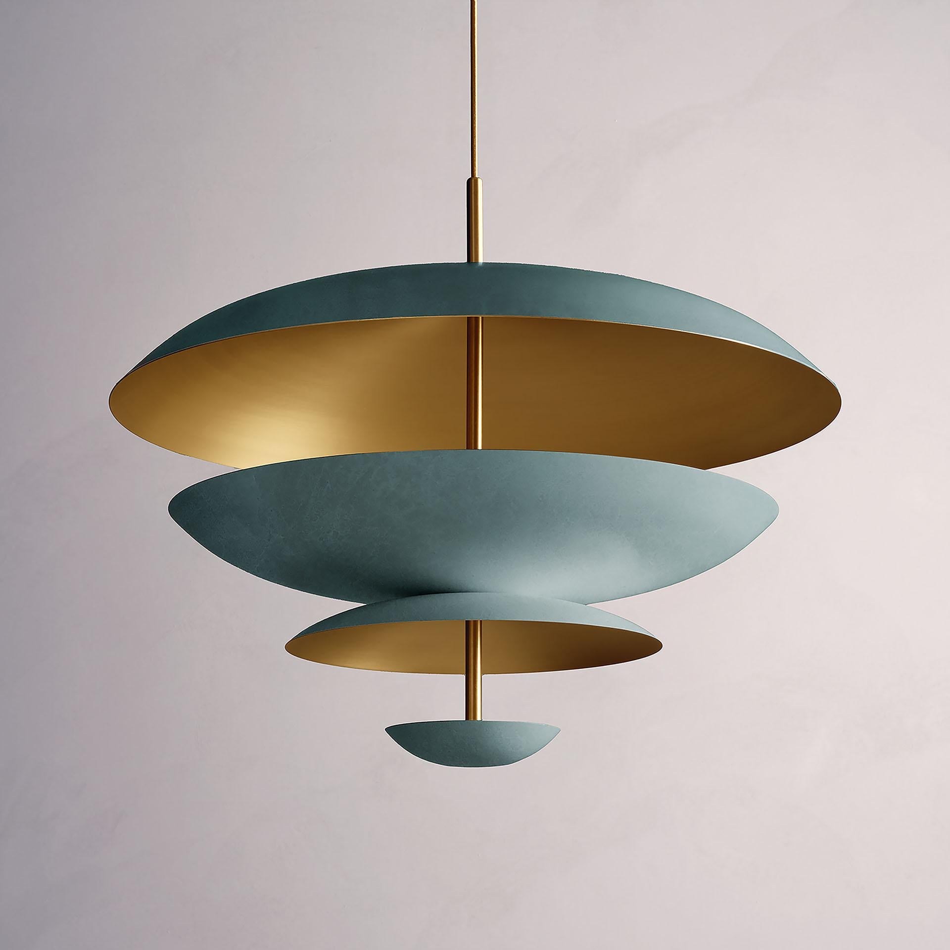 English 'Cosmic Verdigris Chandelier 100' Verdigris Patinated Brass Ceiling Light For Sale