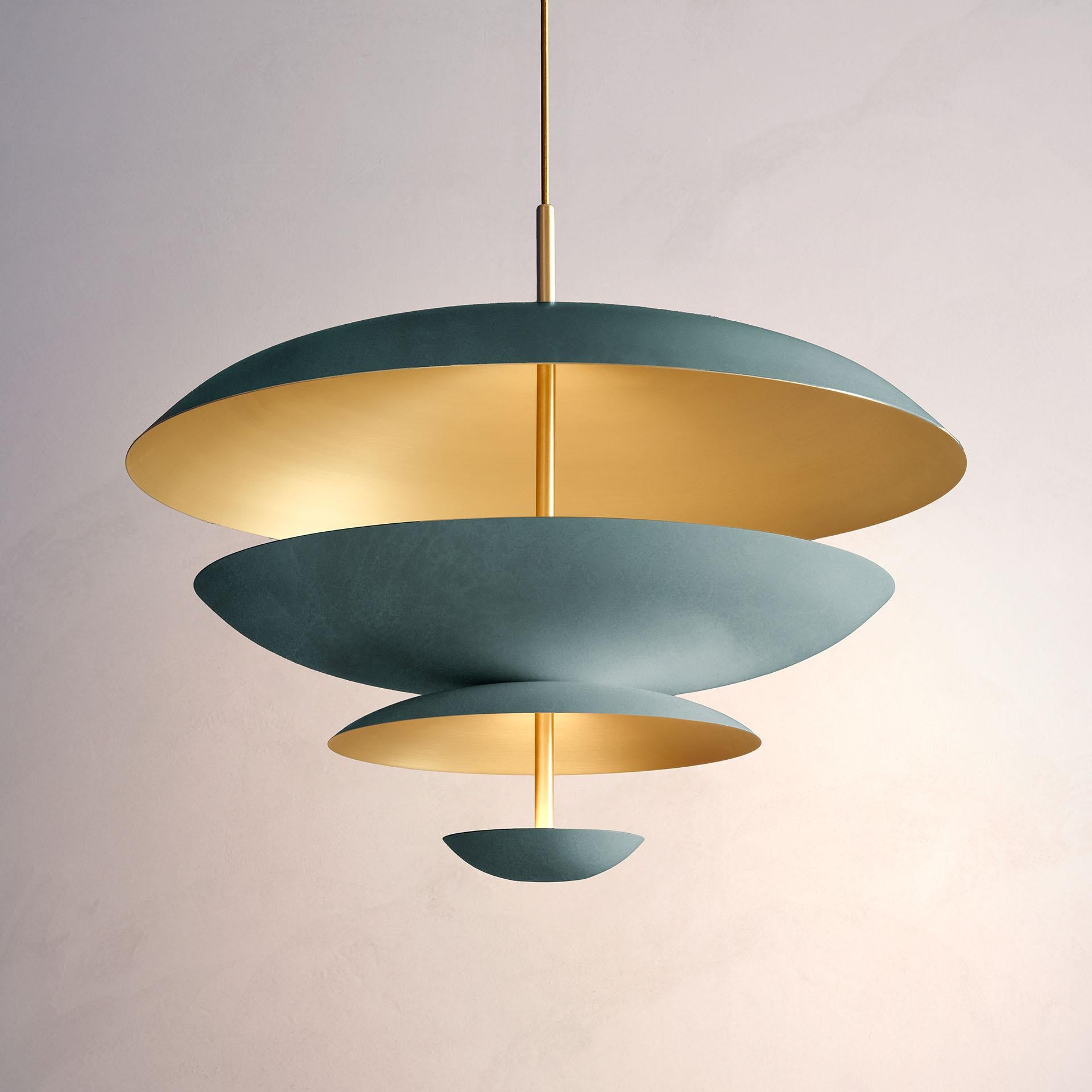 Organic Modern 'Cosmic Verdigris Chandelier 70' Handmade Verdigris Patinated Brass Ceiling Lamp For Sale