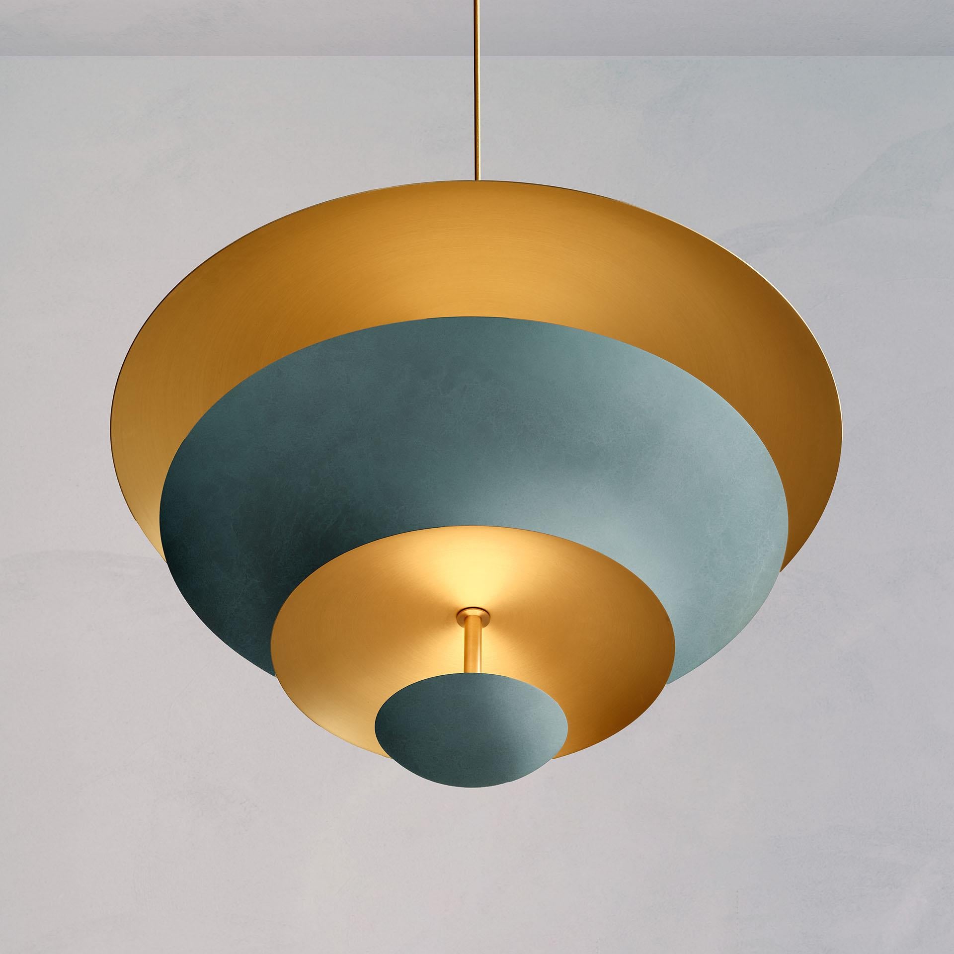 'Cosmic Verdigris Chandelier 70' Handmade Verdigris Patinated Brass Ceiling Lamp In New Condition For Sale In London, GB