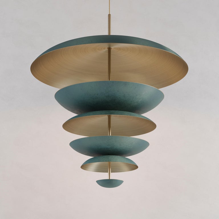 Organic Modern 'Cosmic Verdigris' Chandelier XL 70, Verdigris Patina Brass Ceiling Lamp Pendant For Sale