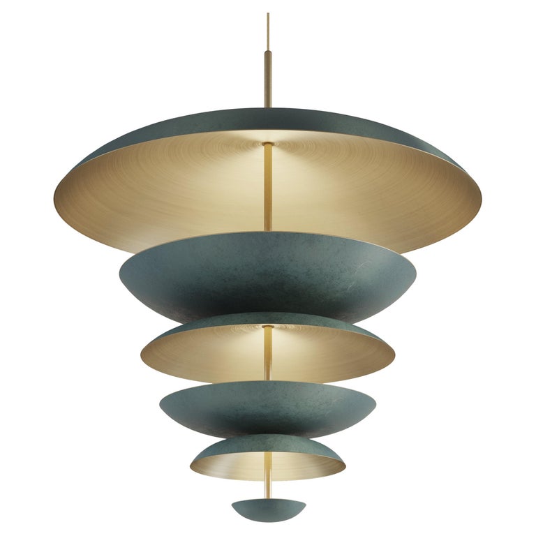 'Cosmic Verdigris' Chandelier XL 70, Verdigris Patina Brass Ceiling Lamp Pendant For Sale