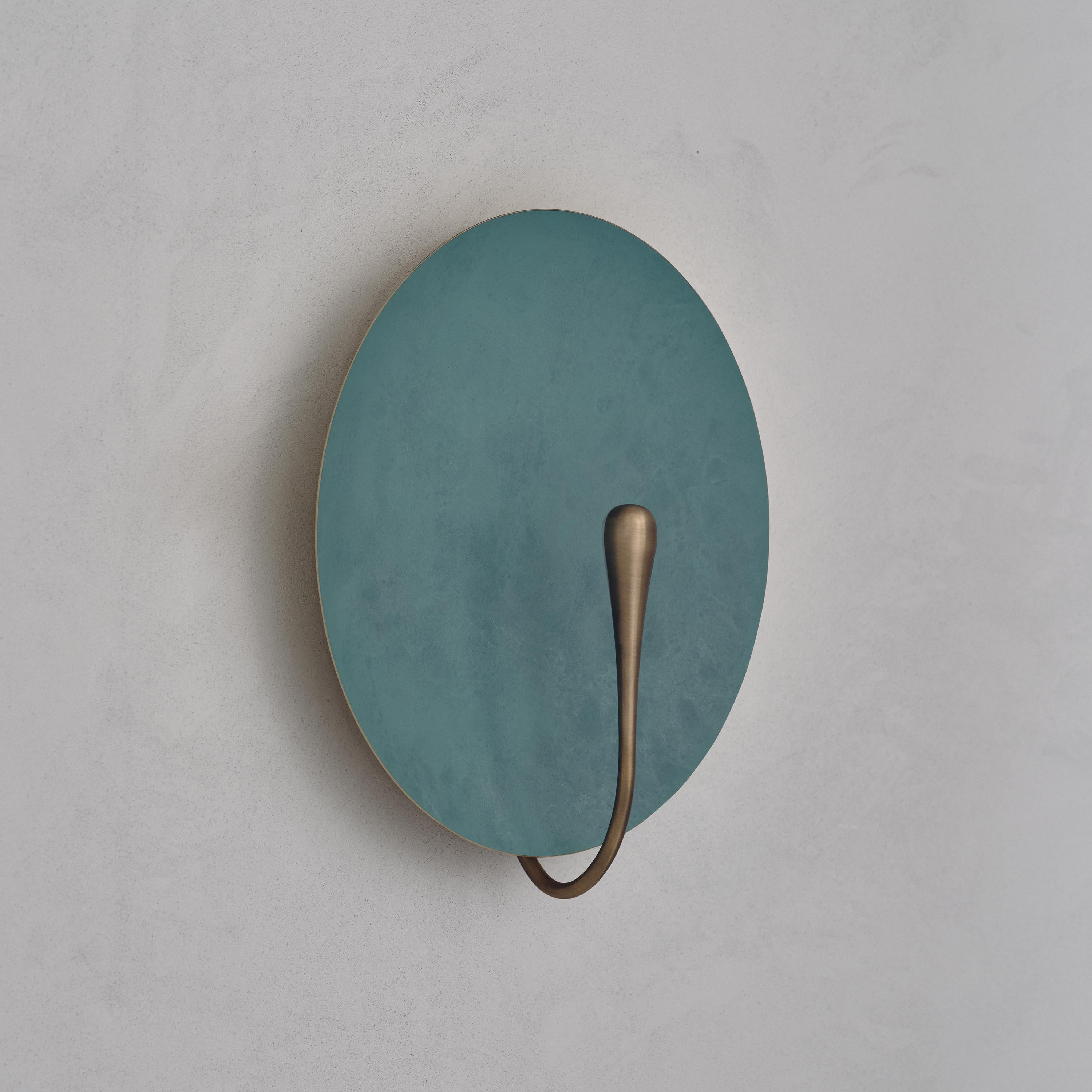 'Cosmic Verdigris' Handmade Patinated Brass Contemporary Wall Light Sconce In New Condition For Sale In London, GB