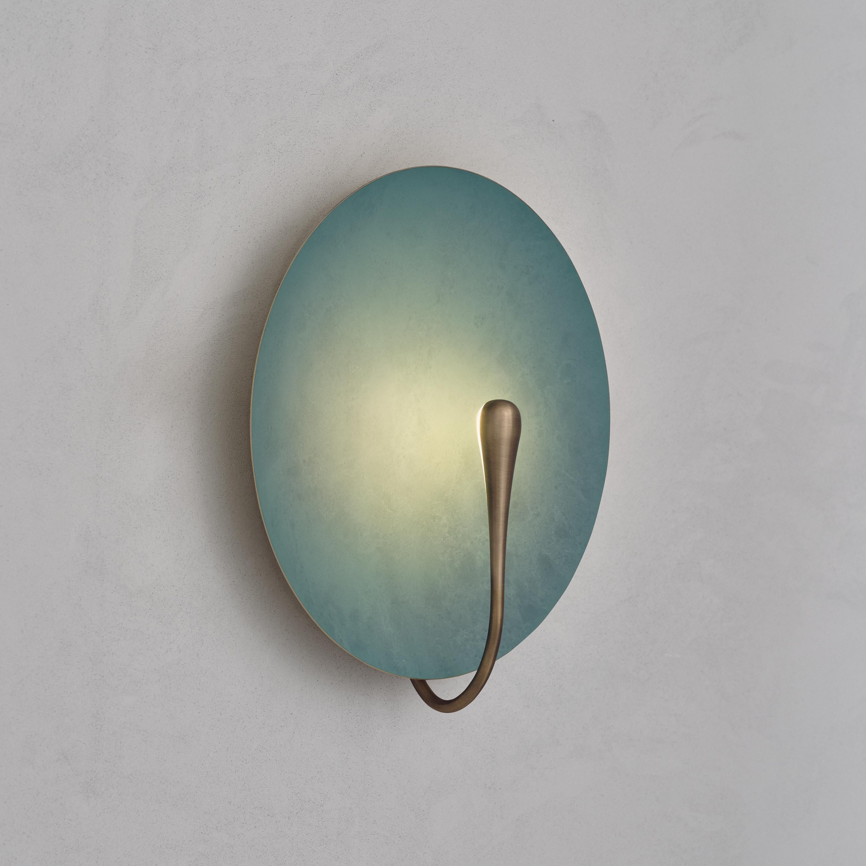 Brushed 'Cosmic Verdigris' Handmade Patinated Brass Contemporary Wall Light Sconce For Sale