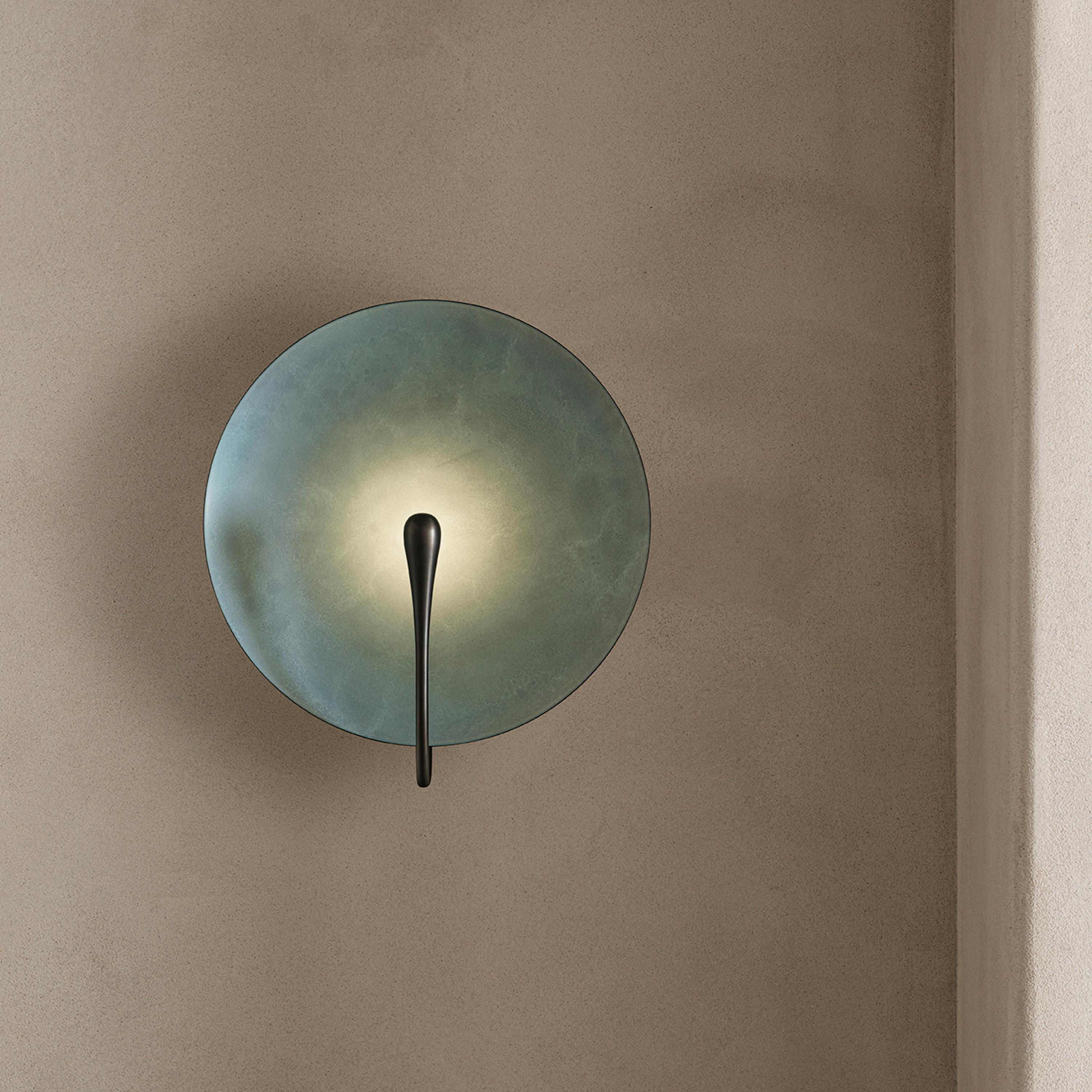'Cosmic Verdigris' Handmade Patinated Brass Contemporary Wall Light Sconce For Sale 8