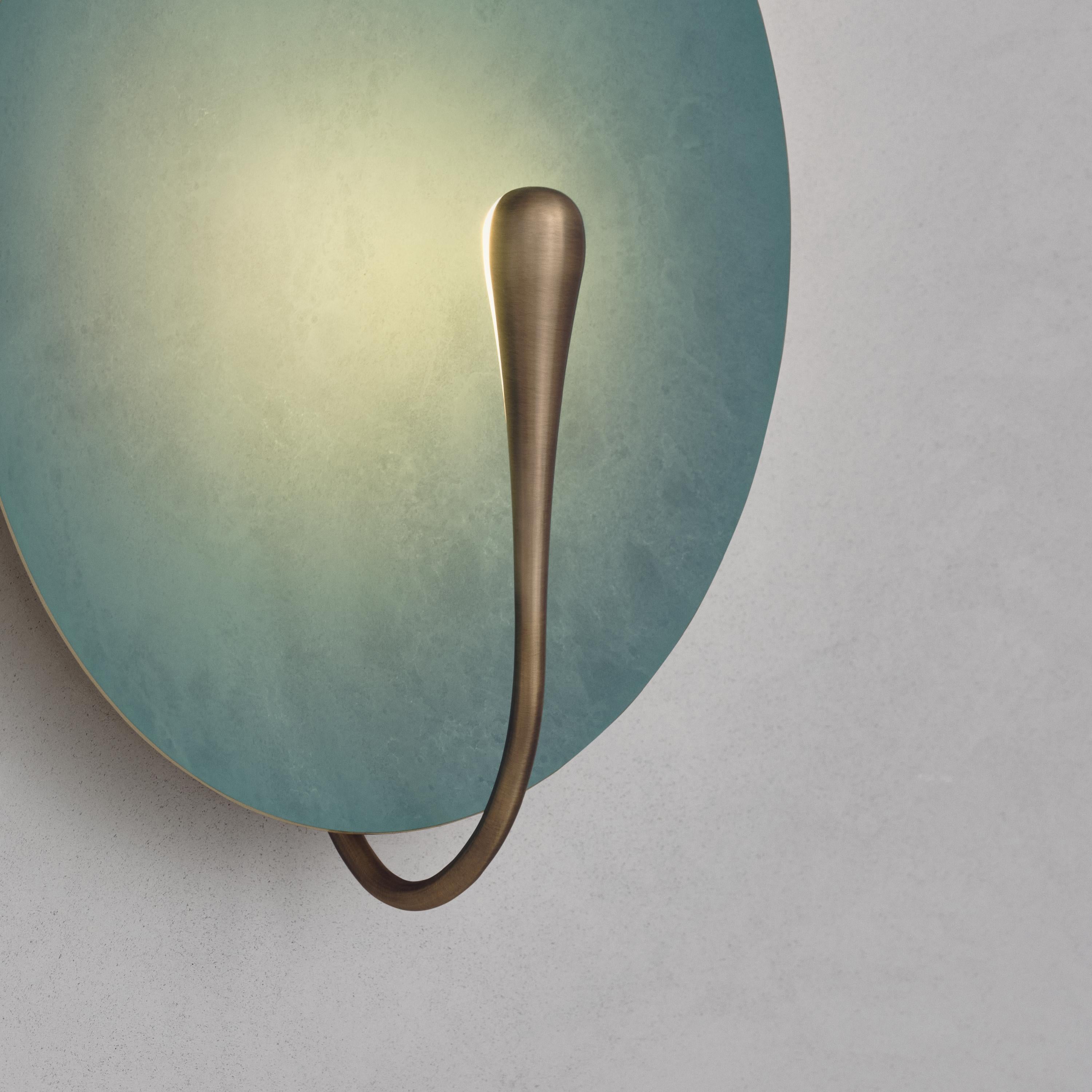 'Cosmic Verdigris' Handmade Patinated Brass Contemporary Wall Light Sconce For Sale 4