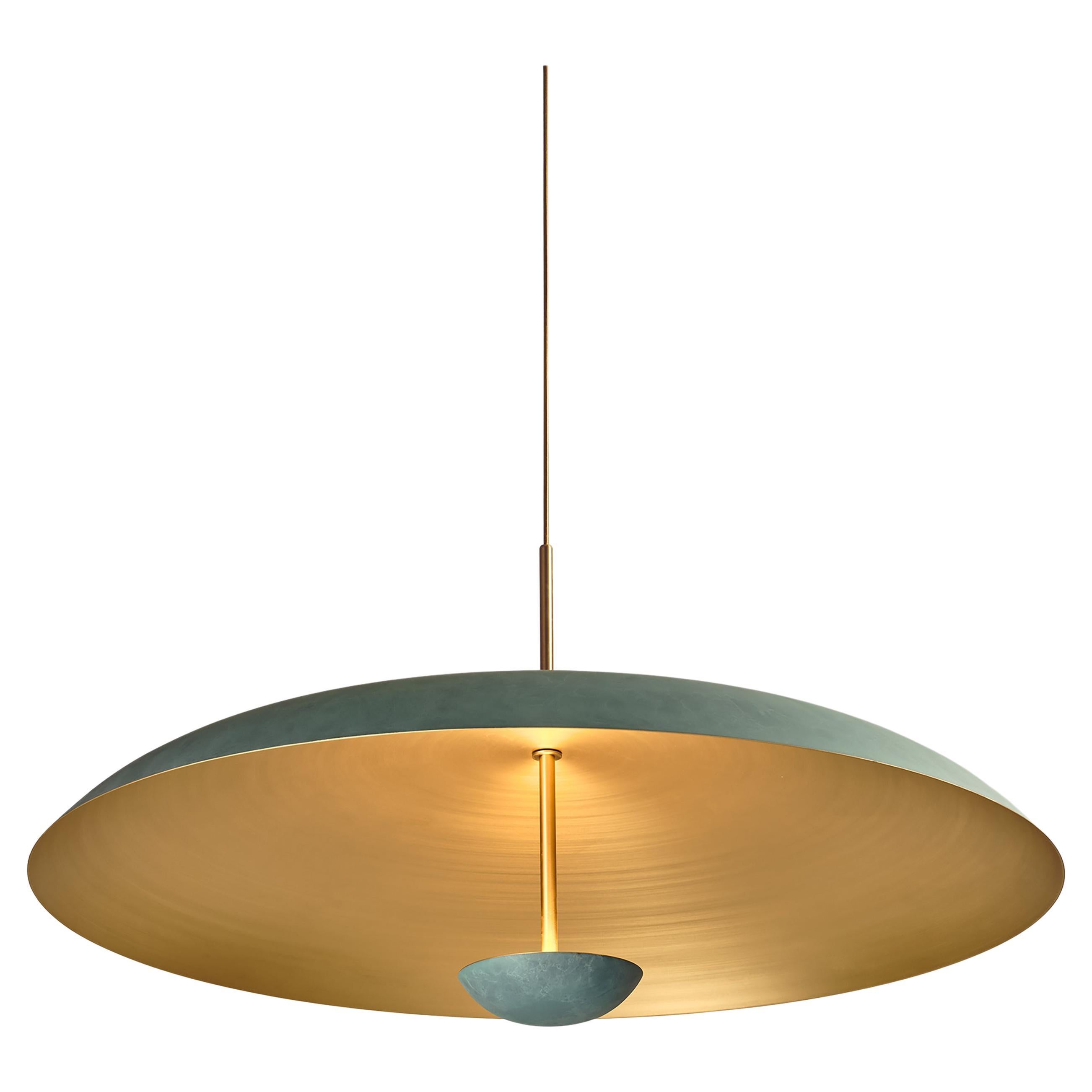Cosmic 'Verdigris Pendant 100', Handmade Patinated Brass Ceiling Light