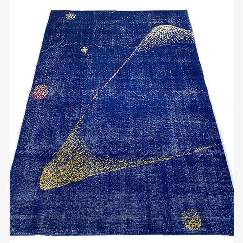 Wool Cosmic Vintage Blue Rug 4’10” x 7′ For Sale