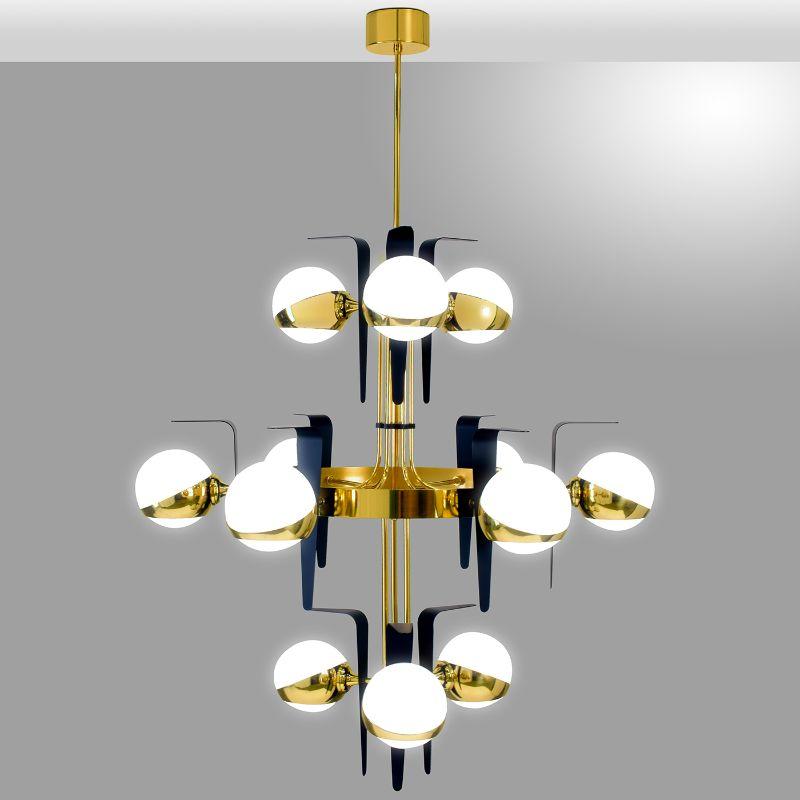 Composed of three absolutely striking levels of lights, this gorgeous chandelier belongs to the iconic Cosmica series of lighting fixtures. Showcasing a stylish combination of clean geometric lines, exquisitely put together in a futuristic