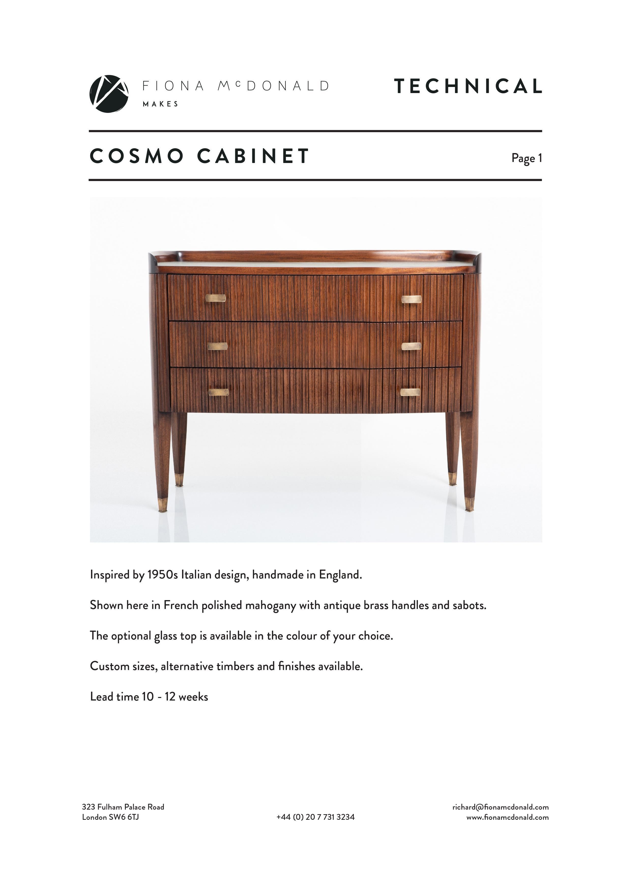 Polished Cosmo Cabinet - Bespoke - Mahogany with Antique Brass Handles and Feet For Sale