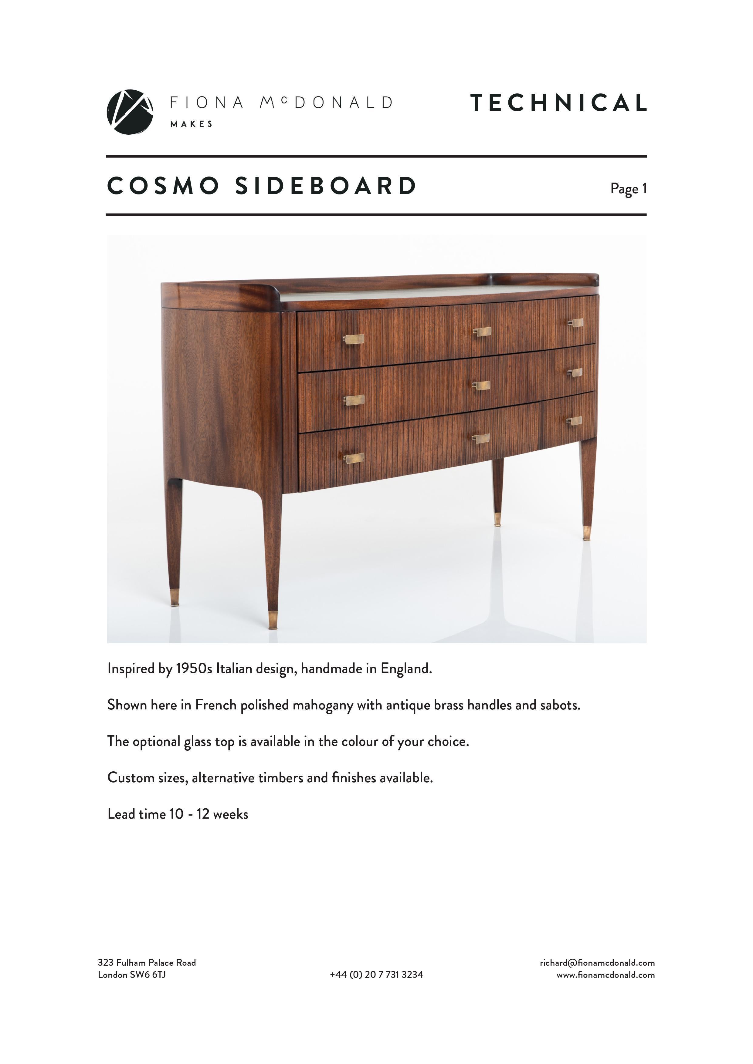 Contemporary Cosmo Sideboard - Bespoke - Mahogany with Antique Brass Handles and Feet For Sale