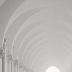 Columns and arches in misty fog, black and white.  Doges Palace, Venice, Italy 2