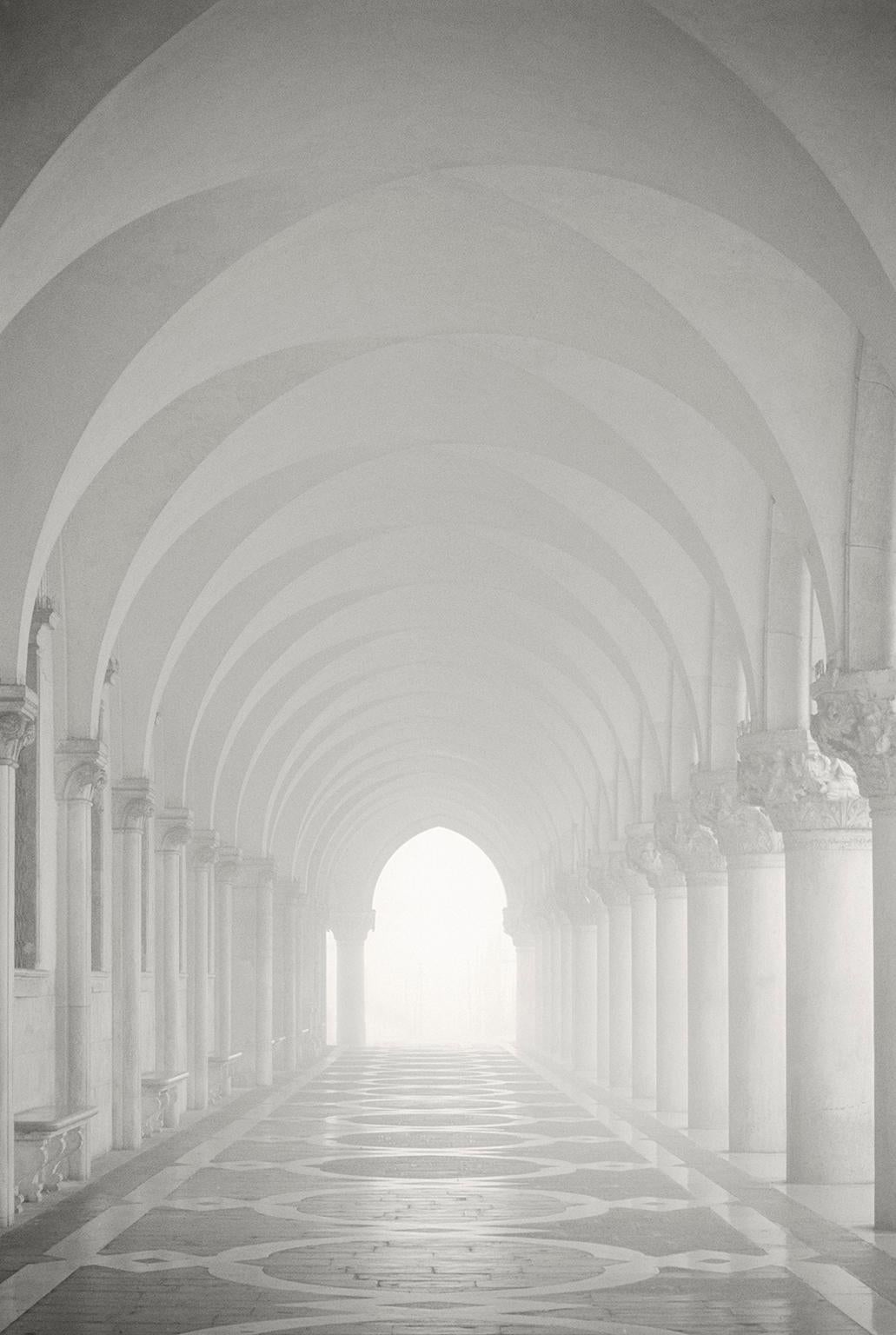 Columns and arches in misty fog, black and white.  Doges Palace, Venice, Italy 2 For Sale 1