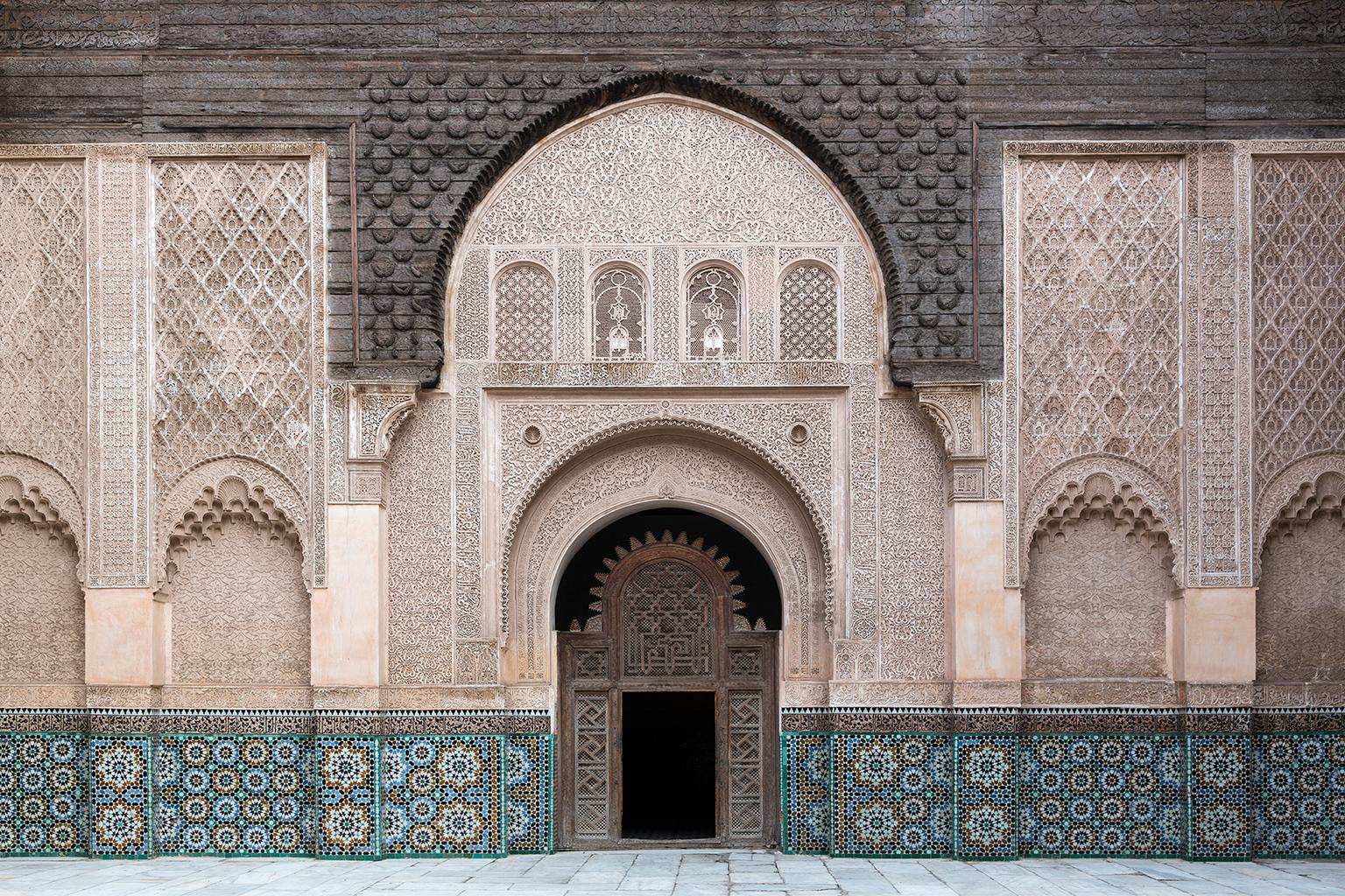 Islamic architectural detail of the Madrasa courtyard, Fez, Morocco, 2016 For Sale 1