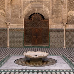 Islamic architectural detail of the Medersa courtyard, Fez, Morocco, 2016