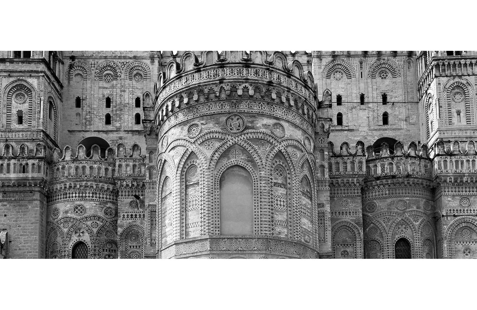 Palermo Cathedral: Detail, Palermo, Sicily, Italy,  2017.
Photograph by Cosmo Condina of  Palermo Cathedral, tones in black and white. Italy, Sicily, Palermo
Archival Pigment Print, 19” X 8.3”, Edition of 10. This is #3/10 in the edition.
 
Italy,