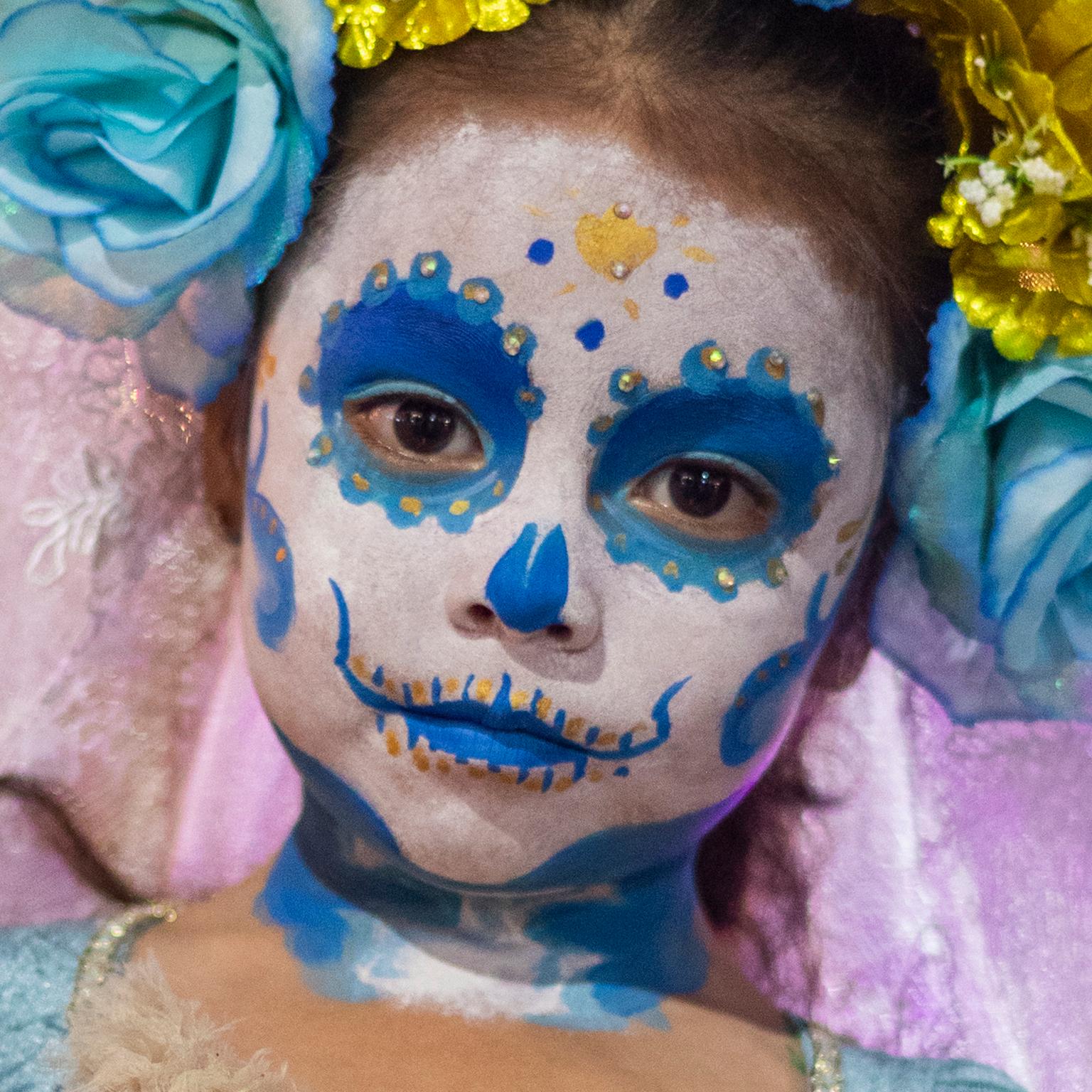 Radiant girl, Day of the Dead,  Dia de los Muertos, Isla Mujeres, Mexico, 2023 - Photograph by  Cosmo Condina