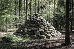 Vintage Stone Cairn Sculpture in Forest,  USA, 2016