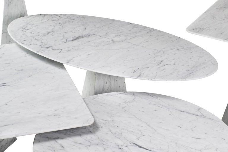 Cosmo Contemporary Round Marble Coffee Table In Bianco Carrara