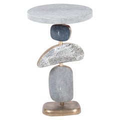 Cosmo Side Table, Blue Shagreen, Stone and Bronze-Patina Brass by Kifu, Paris