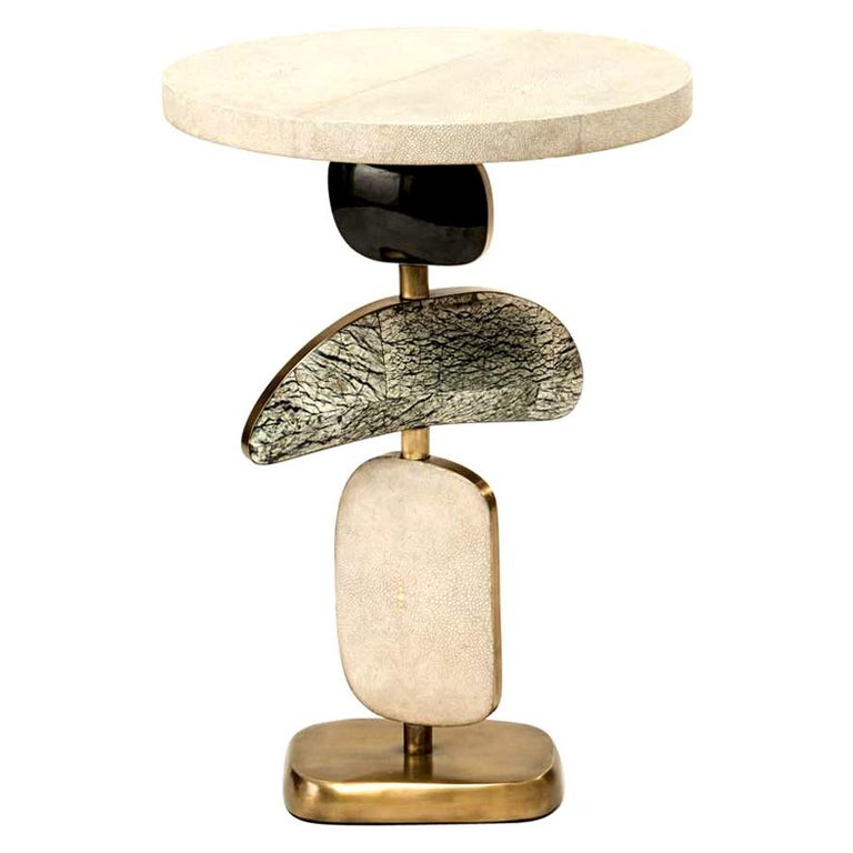 French Cosmo Side Table in Shagreen, Lemurian & Bronze-Patina Brass by Kifu, Paris For Sale