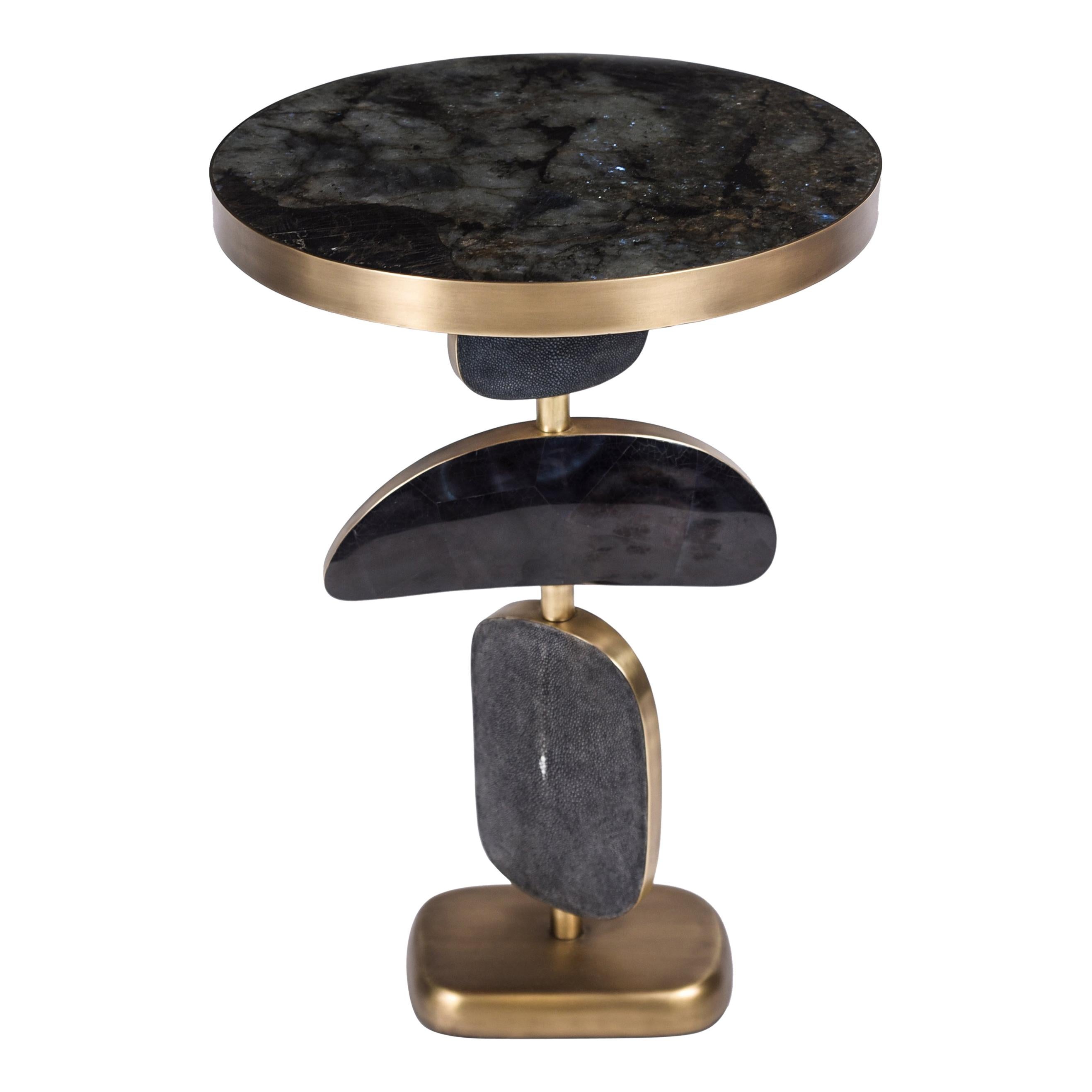 Cosmo Side Table in Shagreen, Lemurian & Bronze-Patina Brass by Kifu, Paris