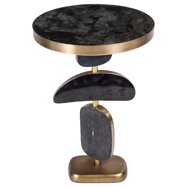Cosmo Side Table in Shagreen, Lemurian & Bronze-Patina Brass by Kifu, Paris For Sale