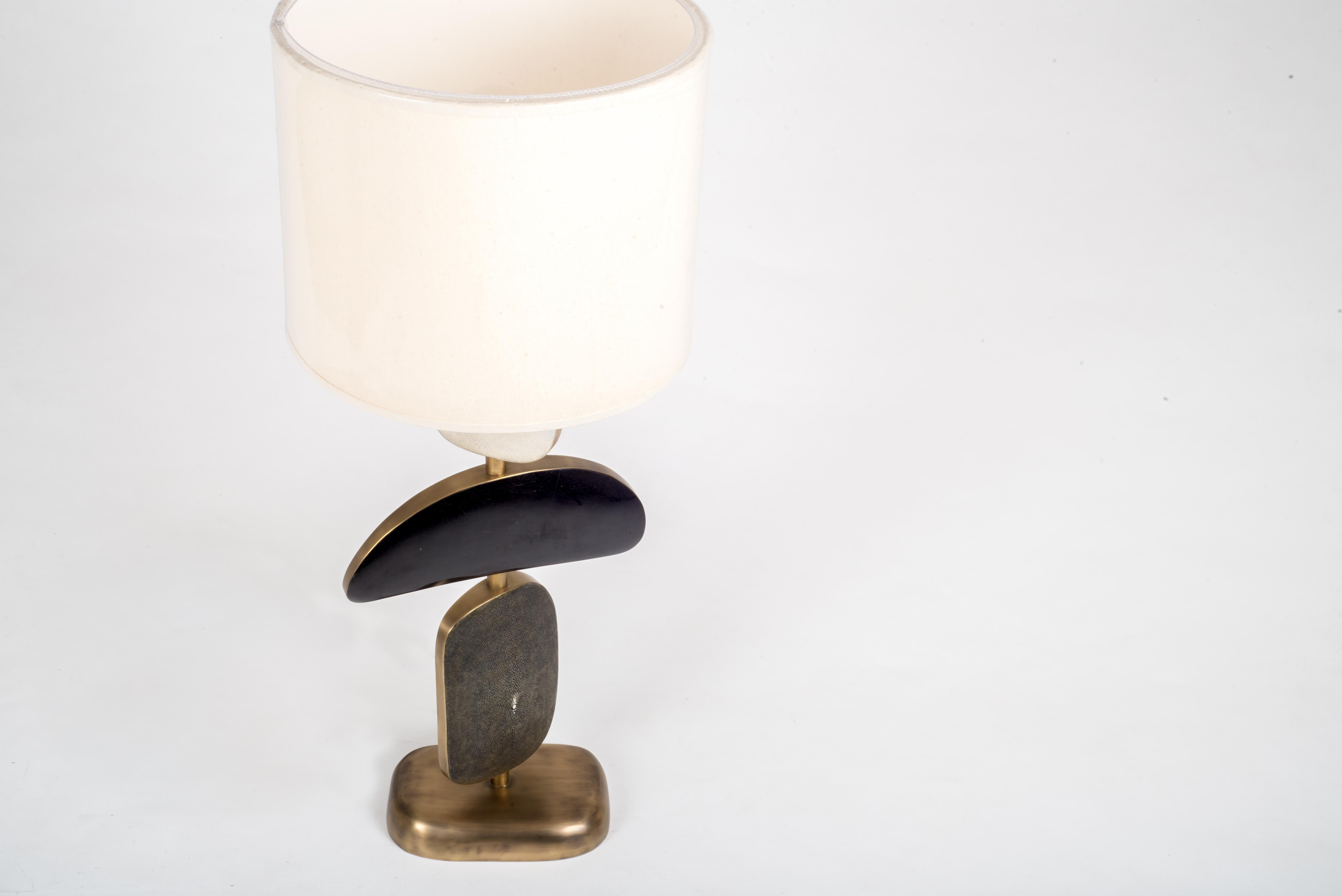 Art Deco Cosmo Table Lamp in Shagreen, Shell and Bronze-Patina Brass by Kifu, Paris For Sale