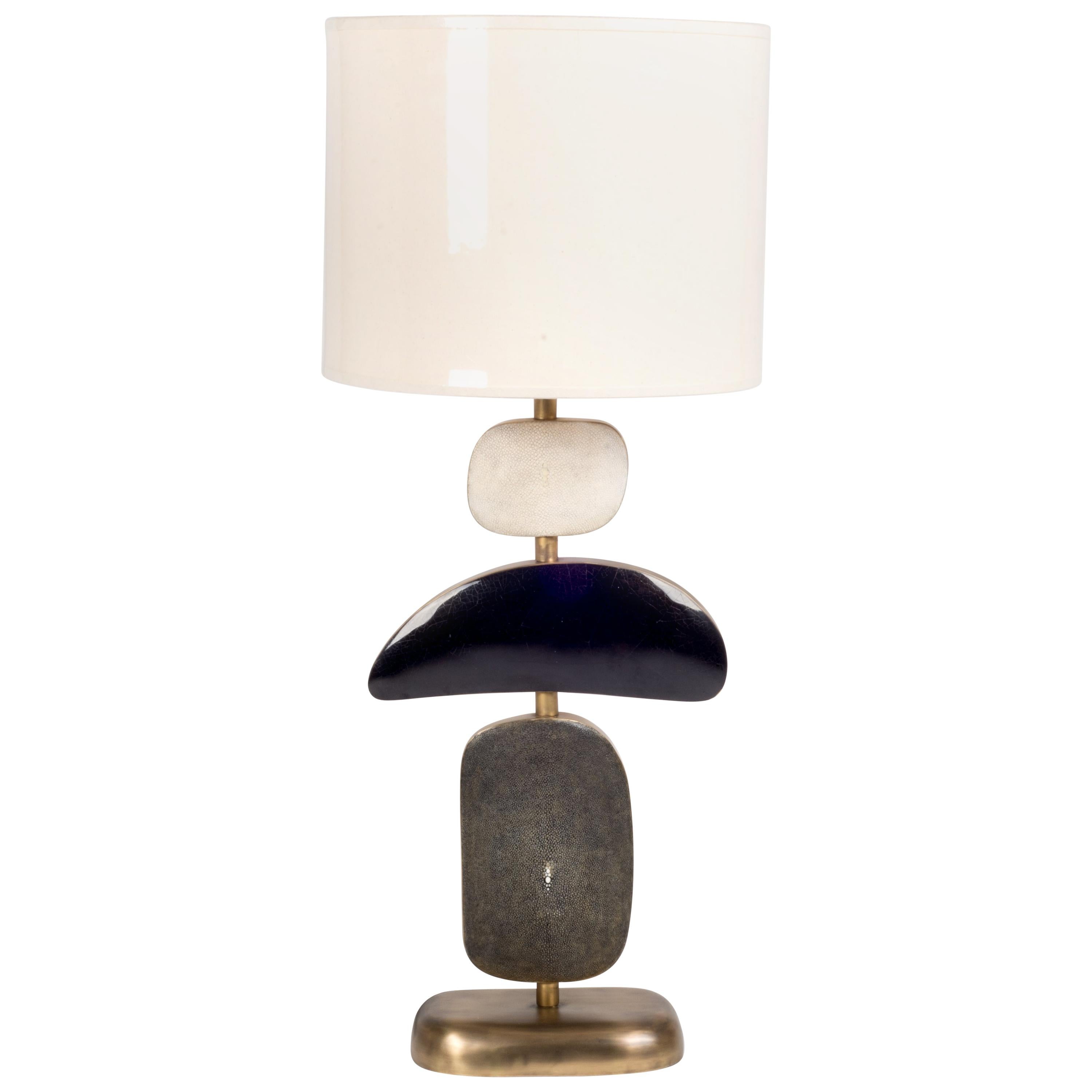 Cosmo Table Lamp in Shagreen, Shell and Bronze-Patina Brass by Kifu, Paris For Sale